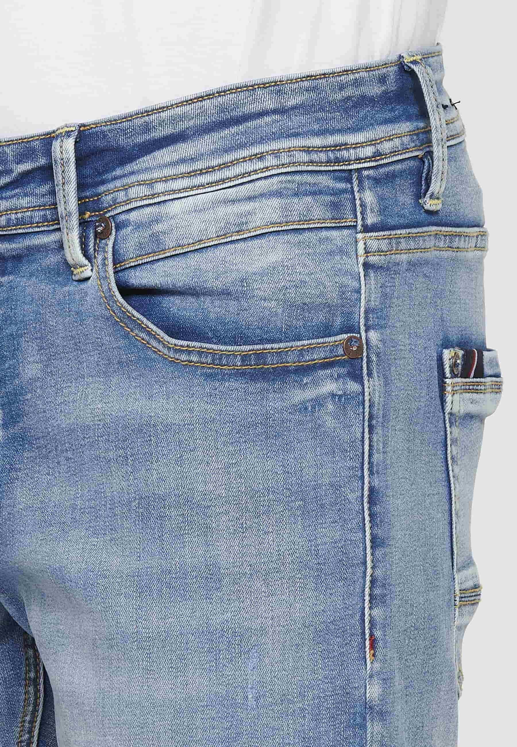 Pantalon long droit coupe classique avec fermeture éclair sur le devant et fermeture boutonnée en Bleu pour Homme 9