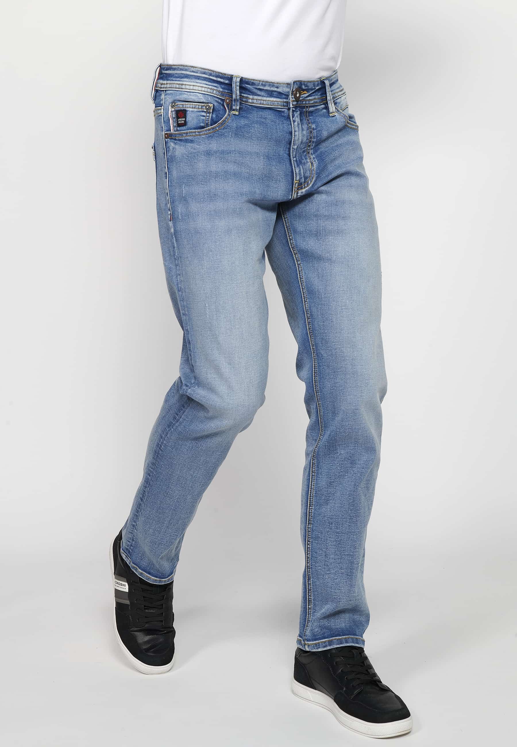 Pantalon long droit coupe classique avec fermeture éclair sur le devant et fermeture boutonnée en Bleu pour Homme 2