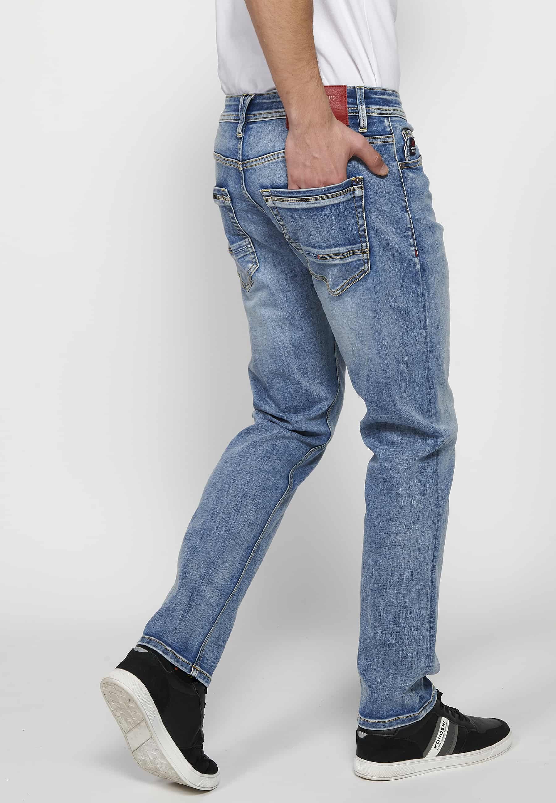 Pantalón largo straigth regular fit con Cierre delantero con cremallera y botón de Color Azul para Hombre 1