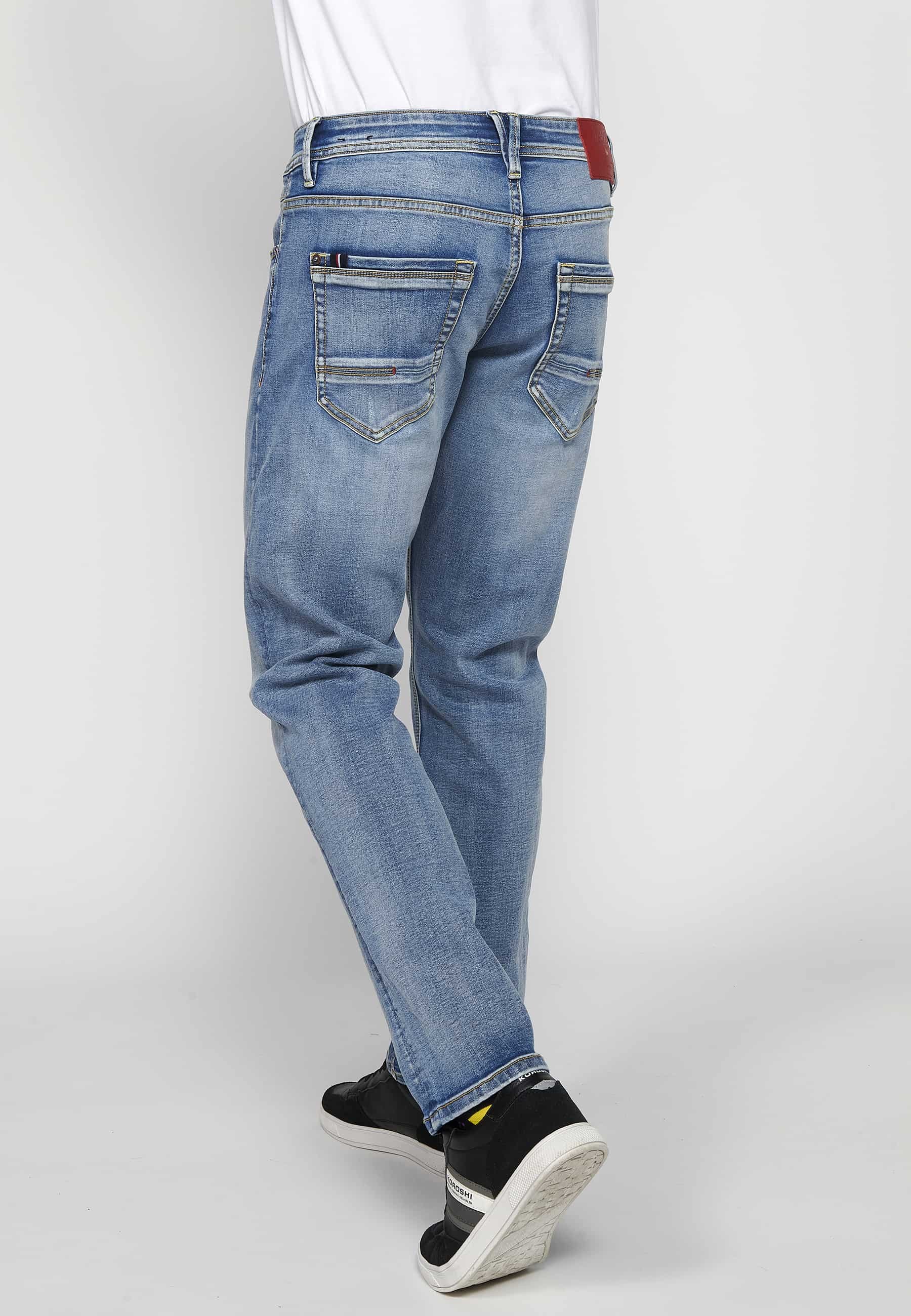 Pantalón largo straigth regular fit con Cierre delantero con cremallera y botón de Color Azul para Hombre 5