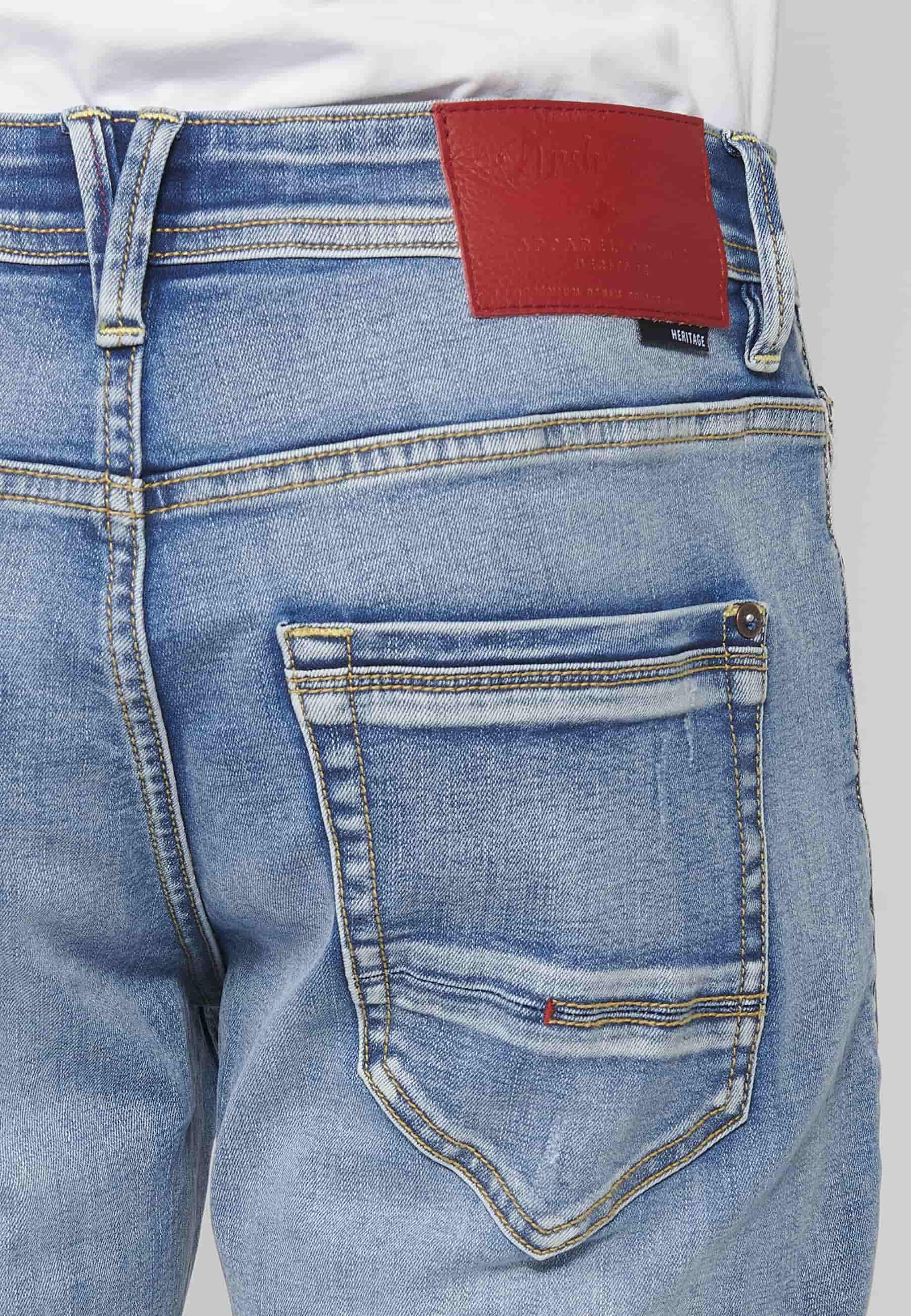 Pantalón largo straigth regular fit con Cierre delantero con cremallera y botón de Color Azul para Hombre 6