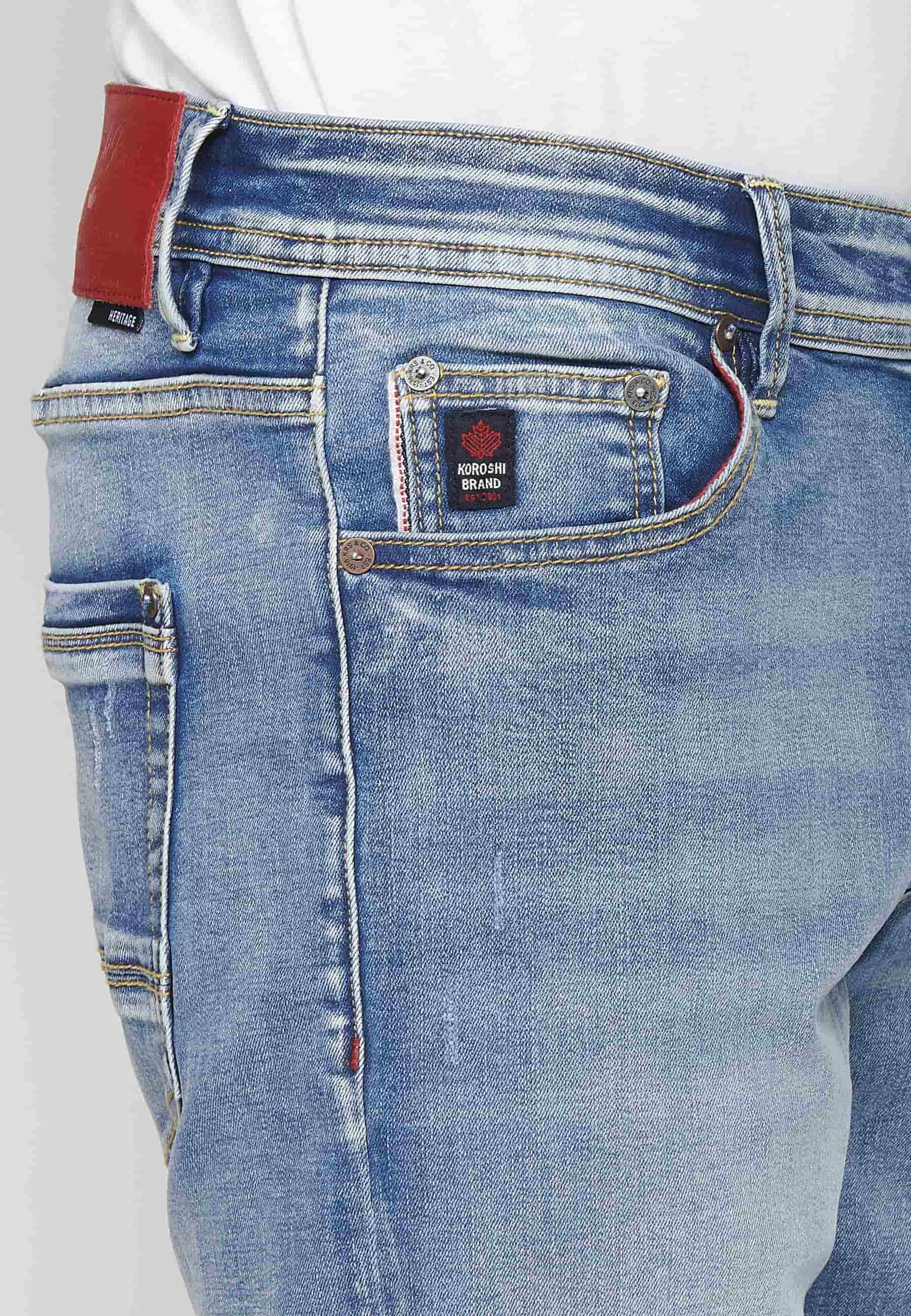Pantalón largo straigth regular fit con Cierre delantero con cremallera y botón de Color Azul para Hombre 7