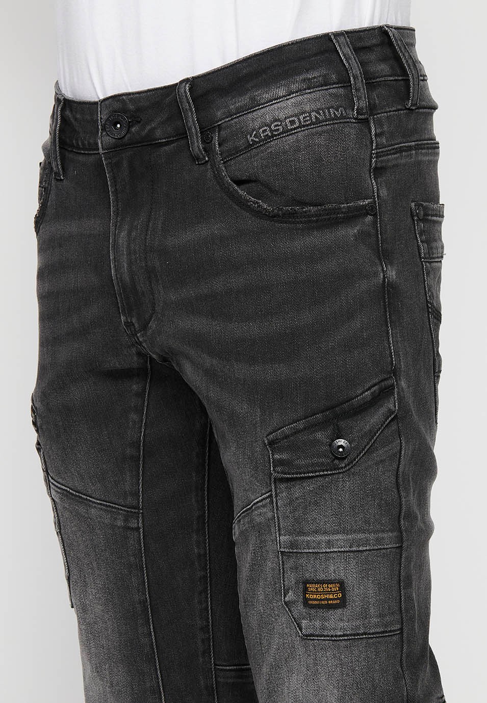 Long denim pants with front closure with zipper and button and pockets, two sides in Black for Men 6