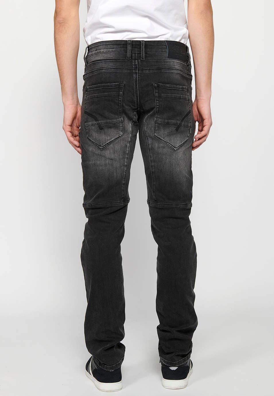 Long denim pants with front closure with zipper and button and pockets, two sides in Black for Men 5
