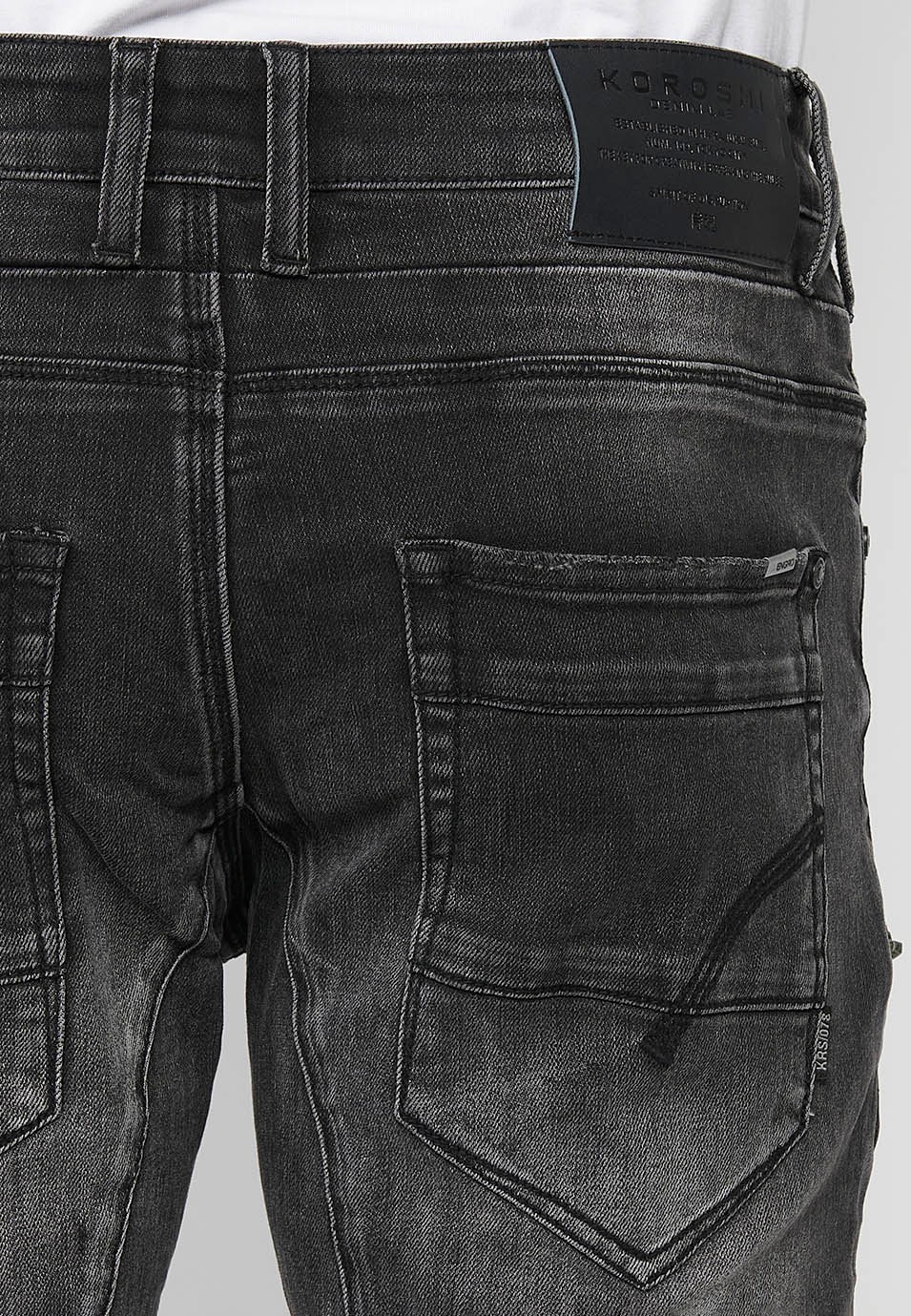 Long denim pants with front closure with zipper and button and pockets, two sides in Black for Men 8