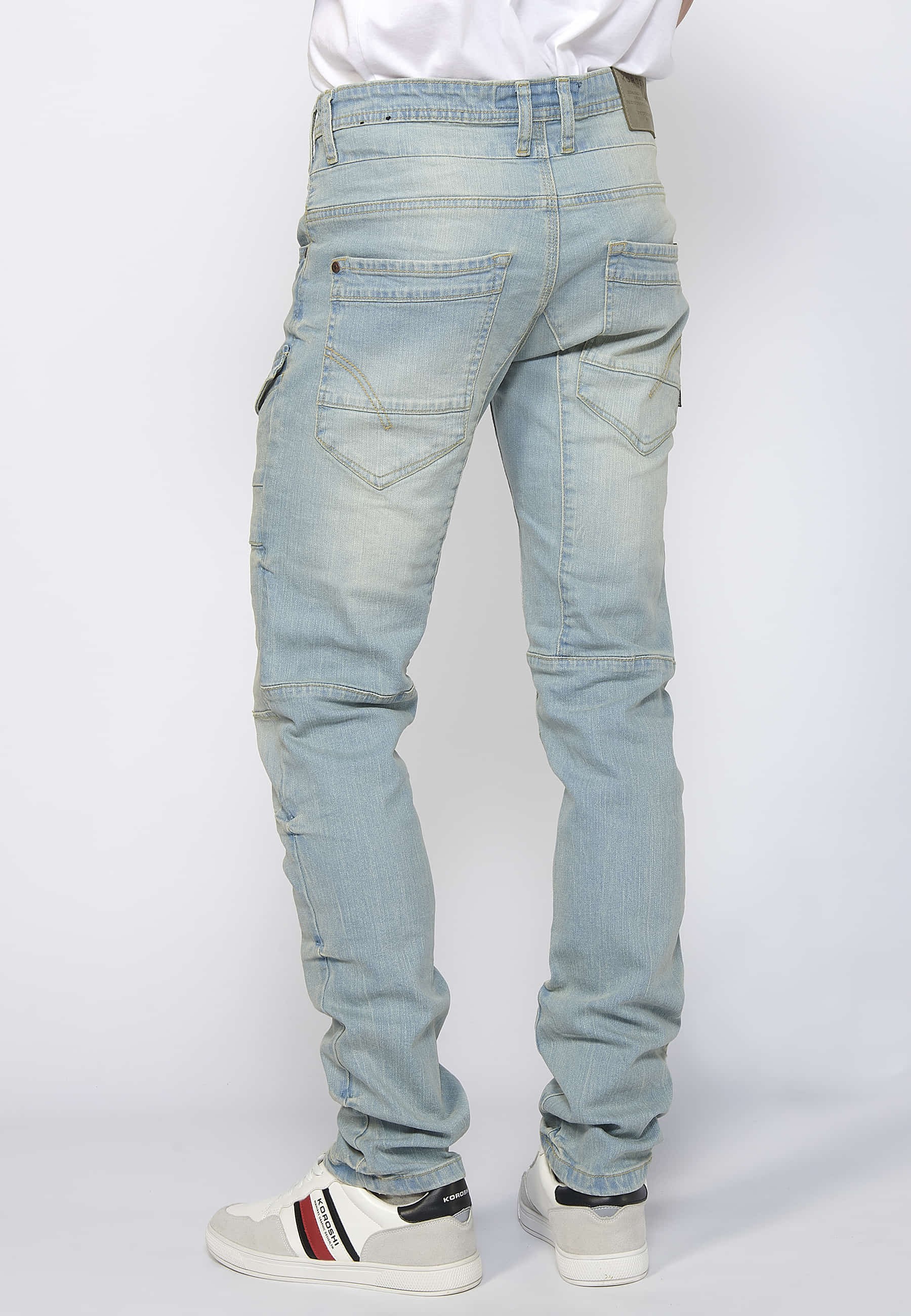 Pantalon cargo long coupe classique avec fermeture éclair et bouton sur le devant avec poches latérales en Bleu pour homme 9