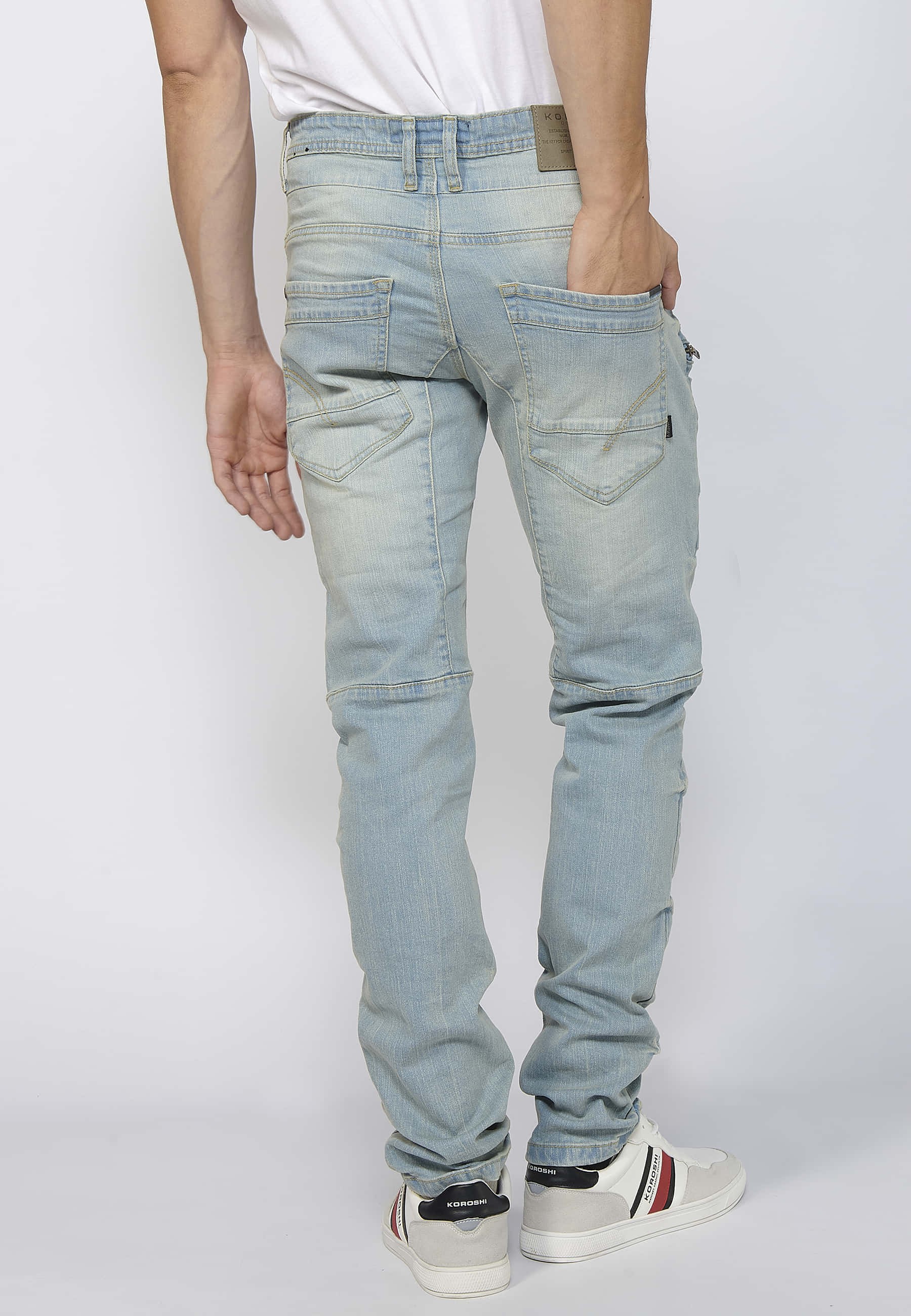 Pantalon cargo long coupe classique avec fermeture éclair et bouton sur le devant avec poches latérales en Bleu pour homme 6
