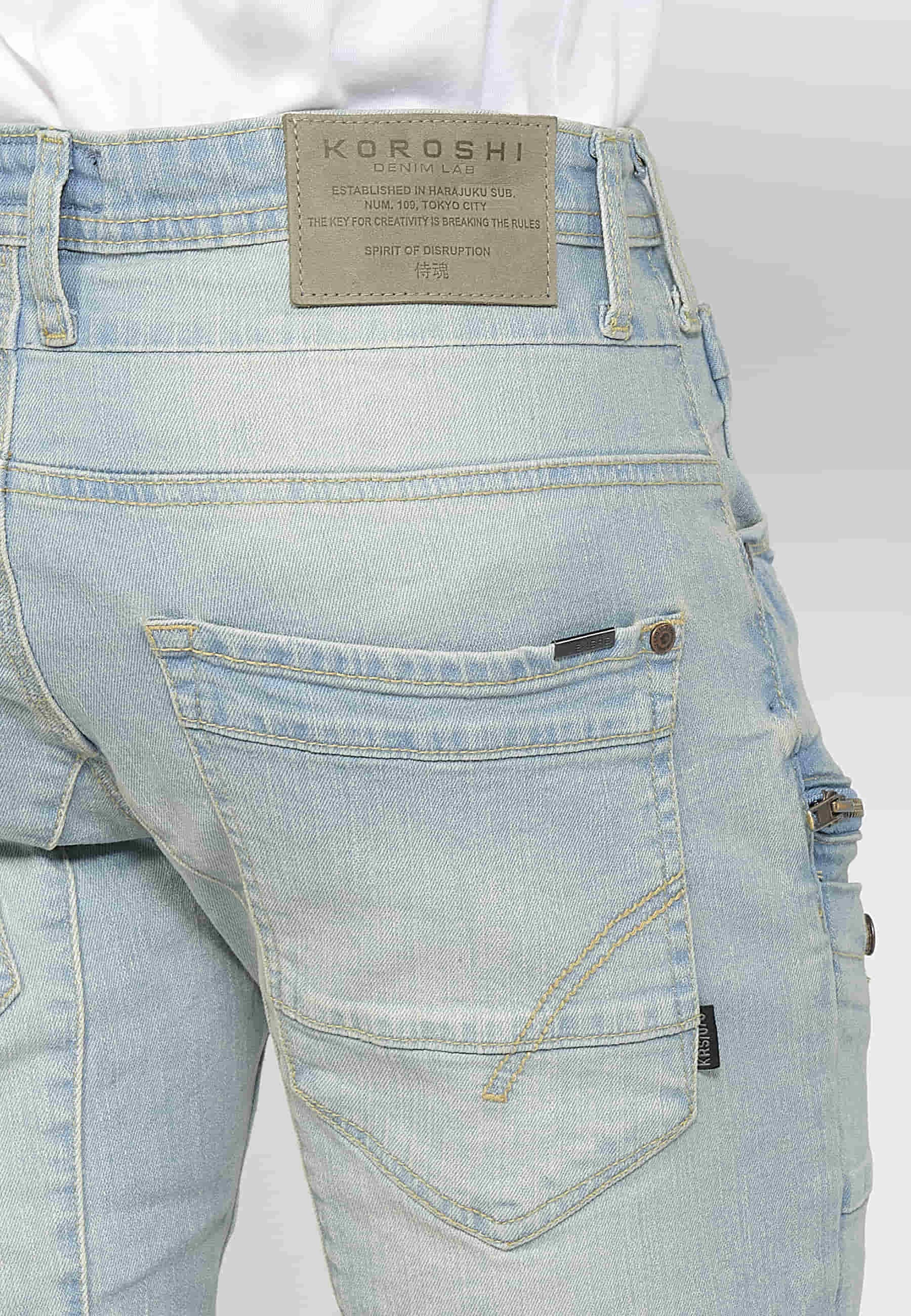 Pantalon cargo long coupe classique avec fermeture éclair et bouton sur le devant avec poches latérales en Bleu pour homme 5