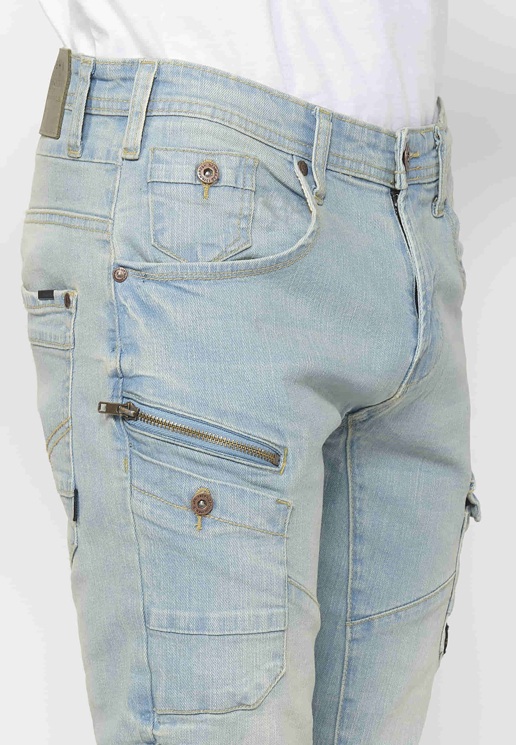 Pantalón largo cargo regular fit con cierre delantero con cremallera y botón con Bolsillos laterales color Azul para Hombre 8