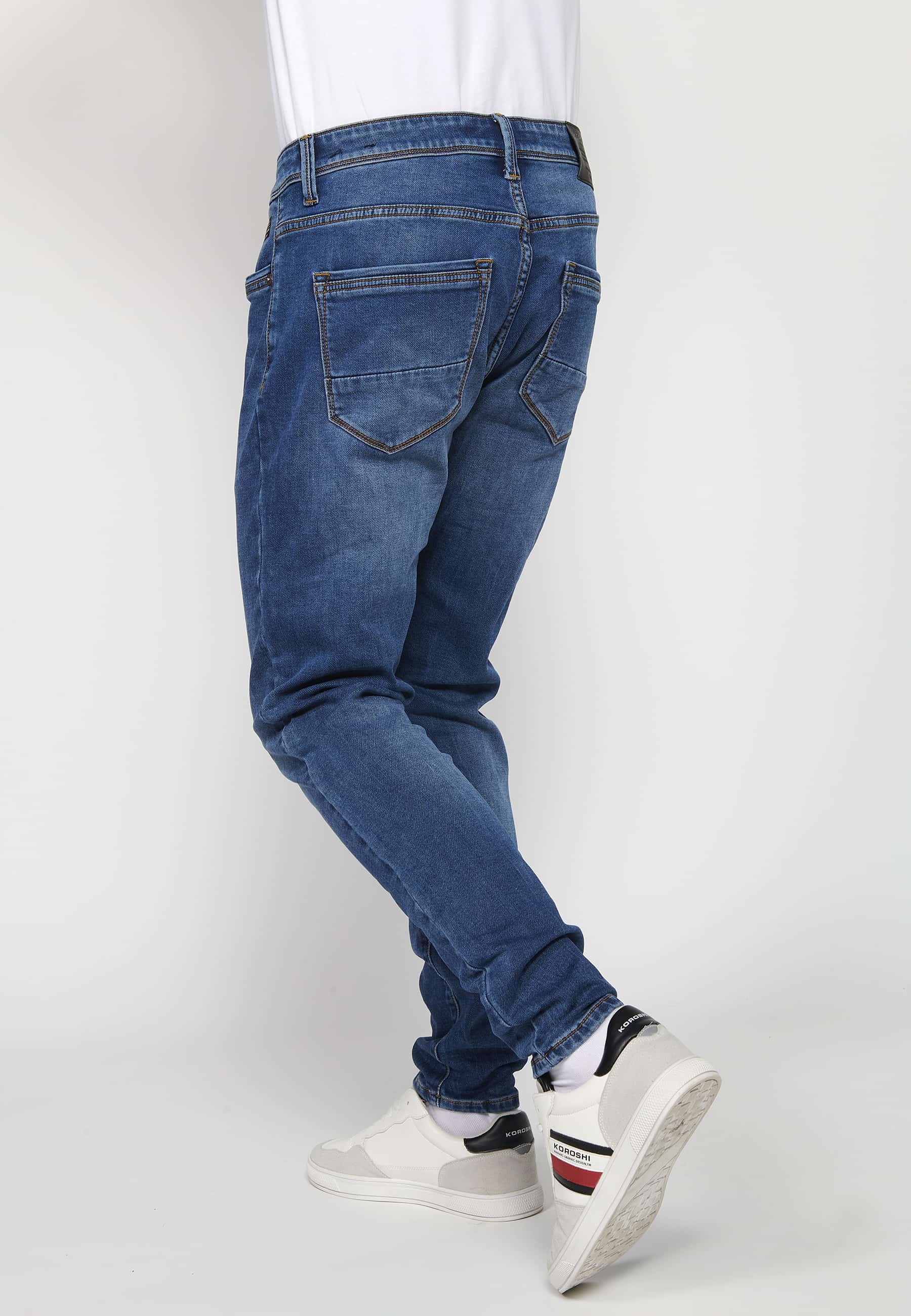 Lange Slim-Fit-Jeans mit niedrigem Bund und Frontverschluss mit Reißverschluss und Knopf in Blau für Herren 9