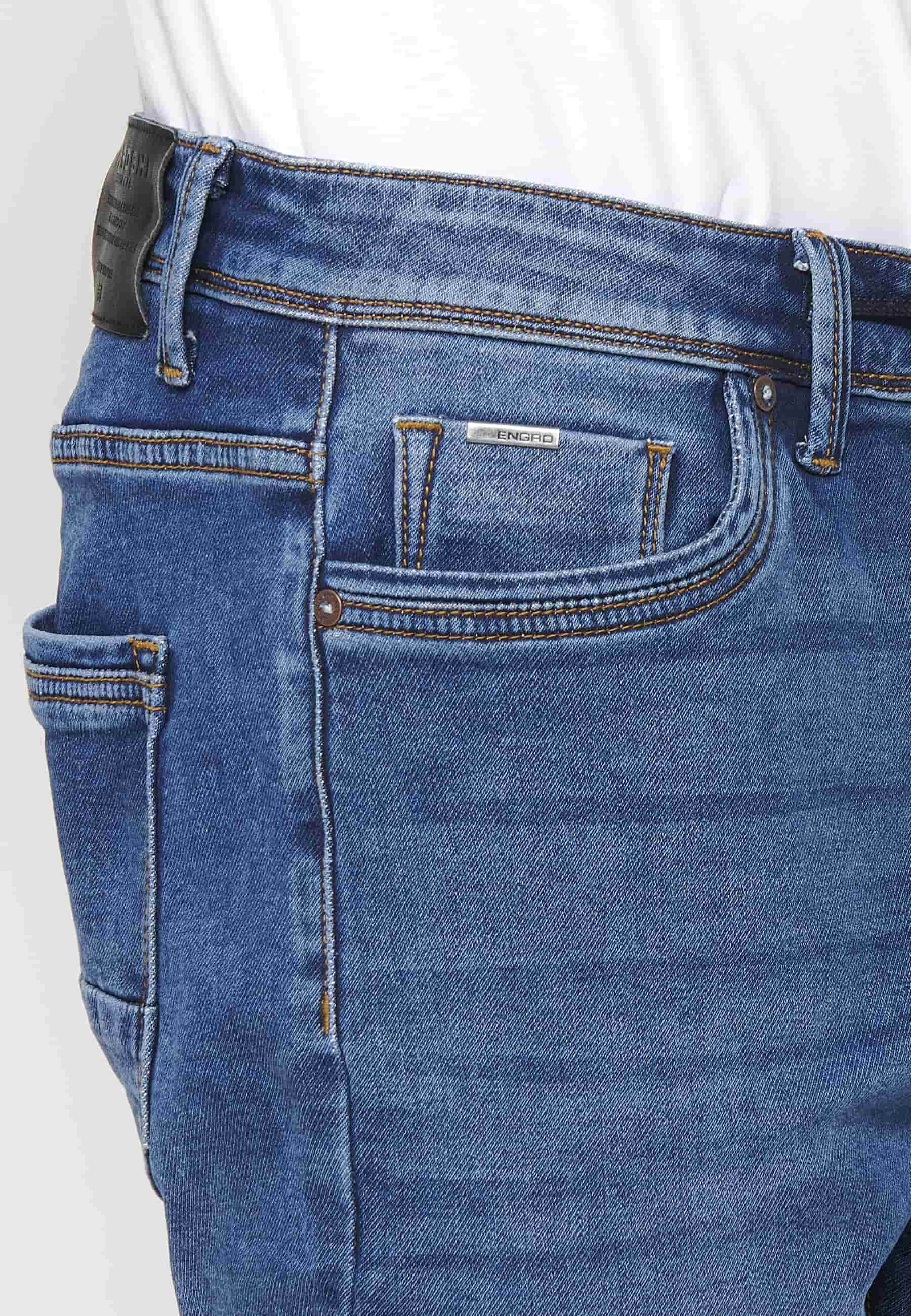Lange Slim-Fit-Jeans mit niedrigem Bund und Frontverschluss mit Reißverschluss und Knopf in Blau für Herren 6