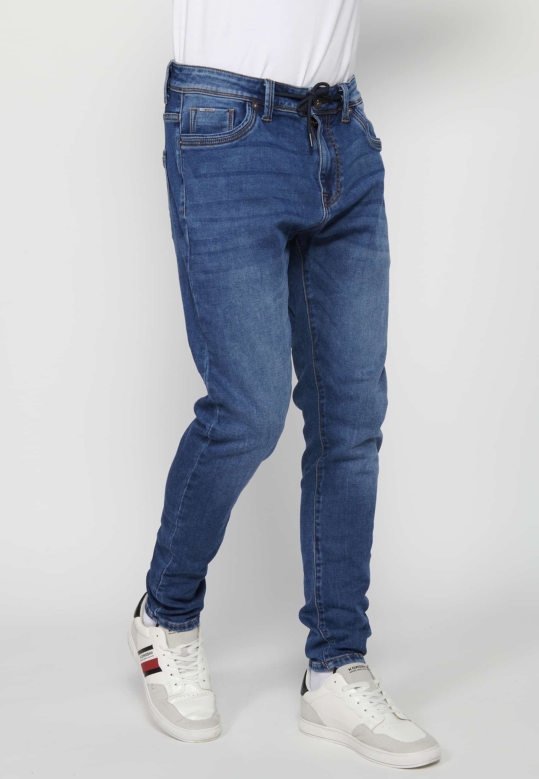 Lange Slim-Fit-Jeans mit niedrigem Bund und Frontverschluss mit Reißverschluss und Knopf in Blau für Herren 1