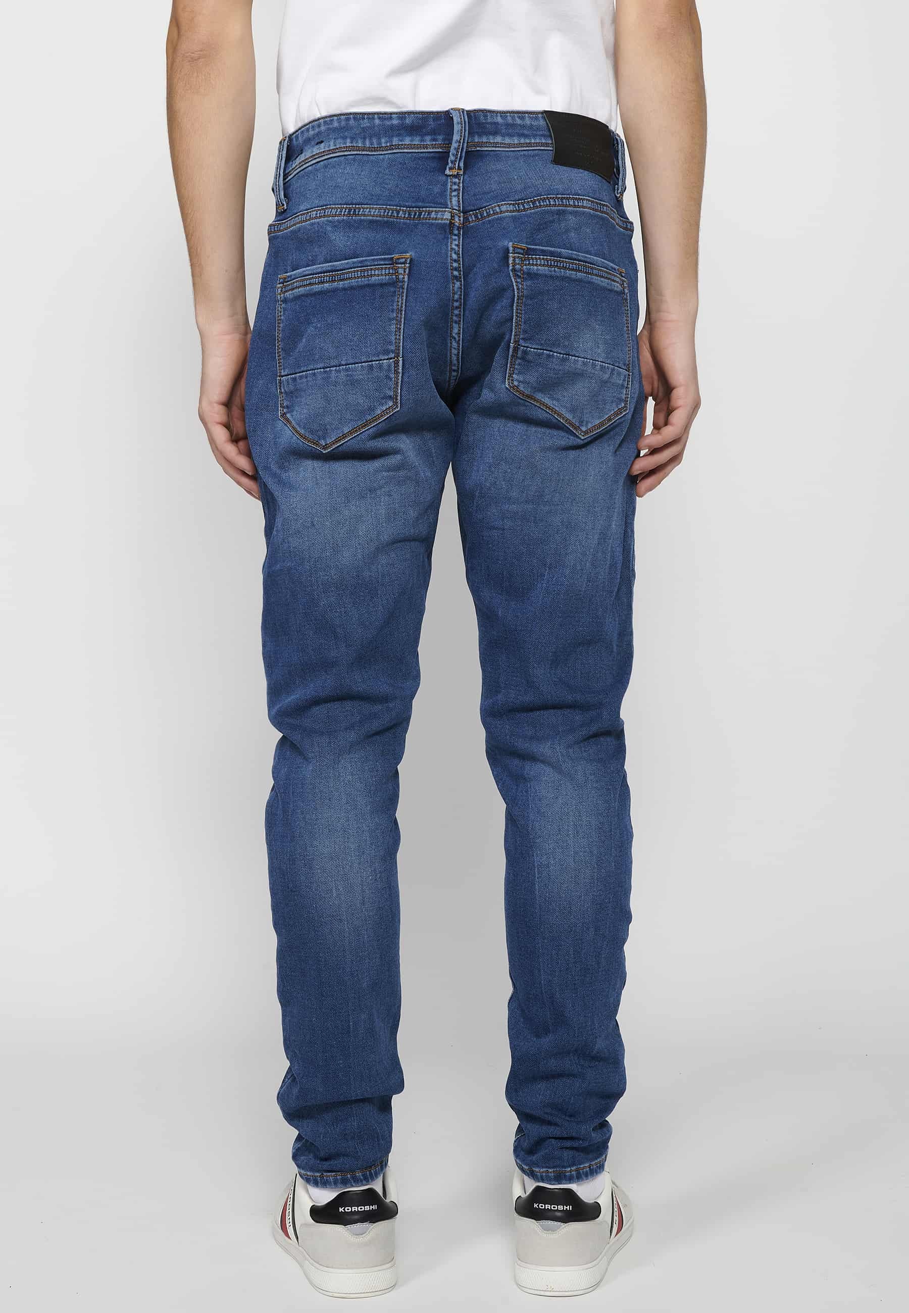 Pantalons llargs jeans llargs low rise slim fit amb Tancament davanter amb cremallera i botó de Color Blau per a Home 2