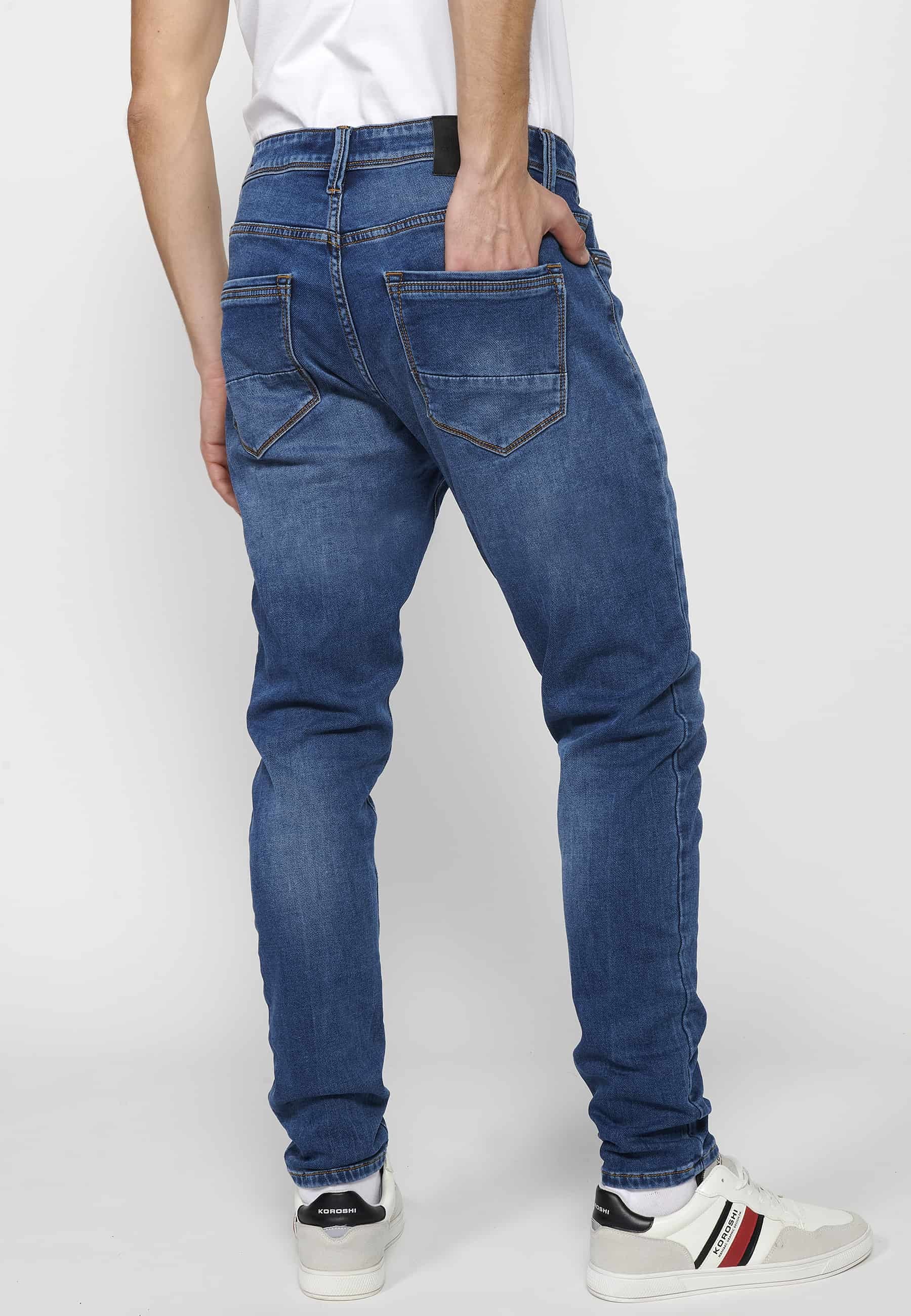 Pantalons llargs jeans llargs low rise slim fit amb Tancament davanter amb cremallera i botó de Color Blau per a Home 3