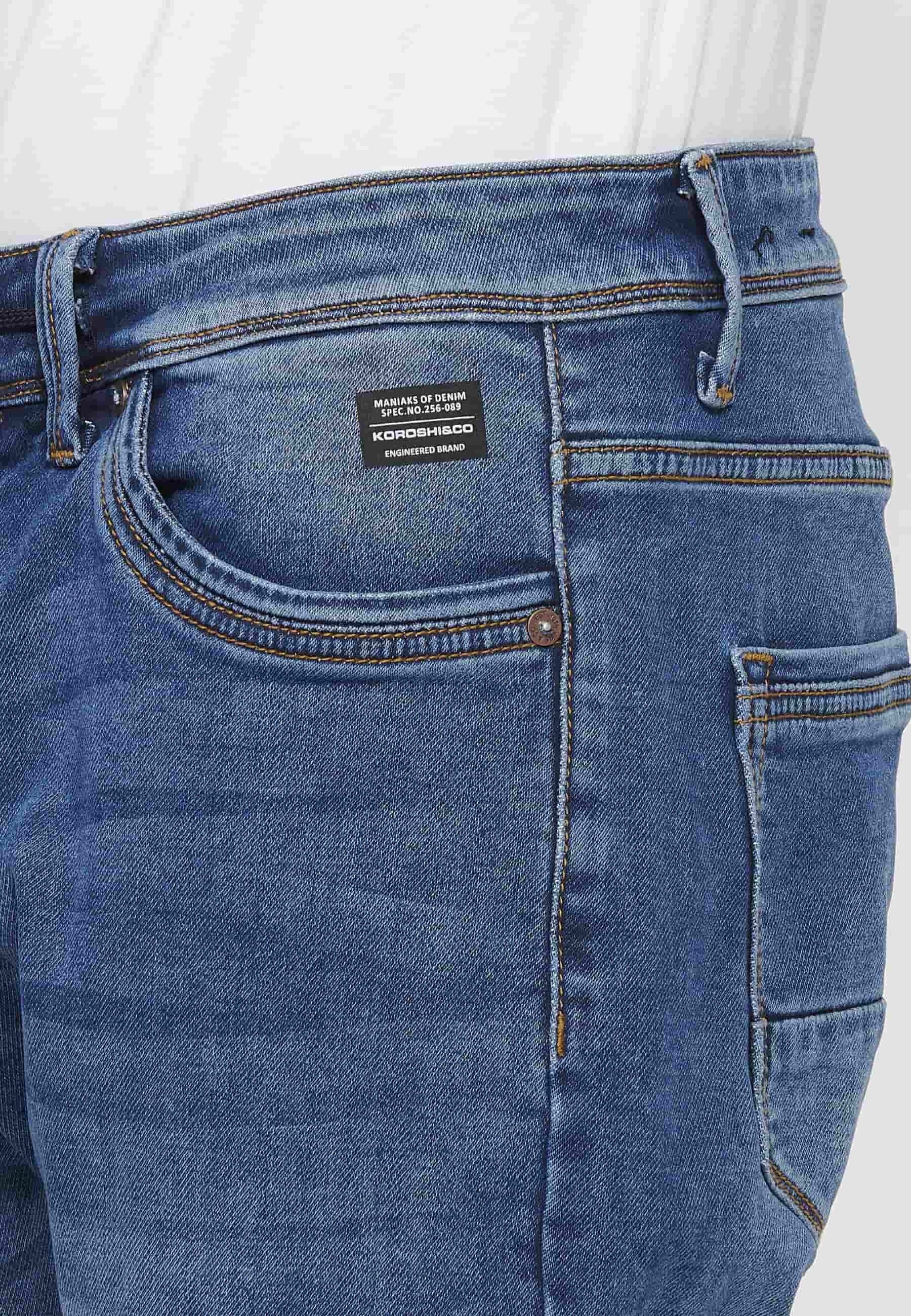 Lange Slim-Fit-Jeans mit niedrigem Bund und Frontverschluss mit Reißverschluss und Knopf in Blau für Herren 8