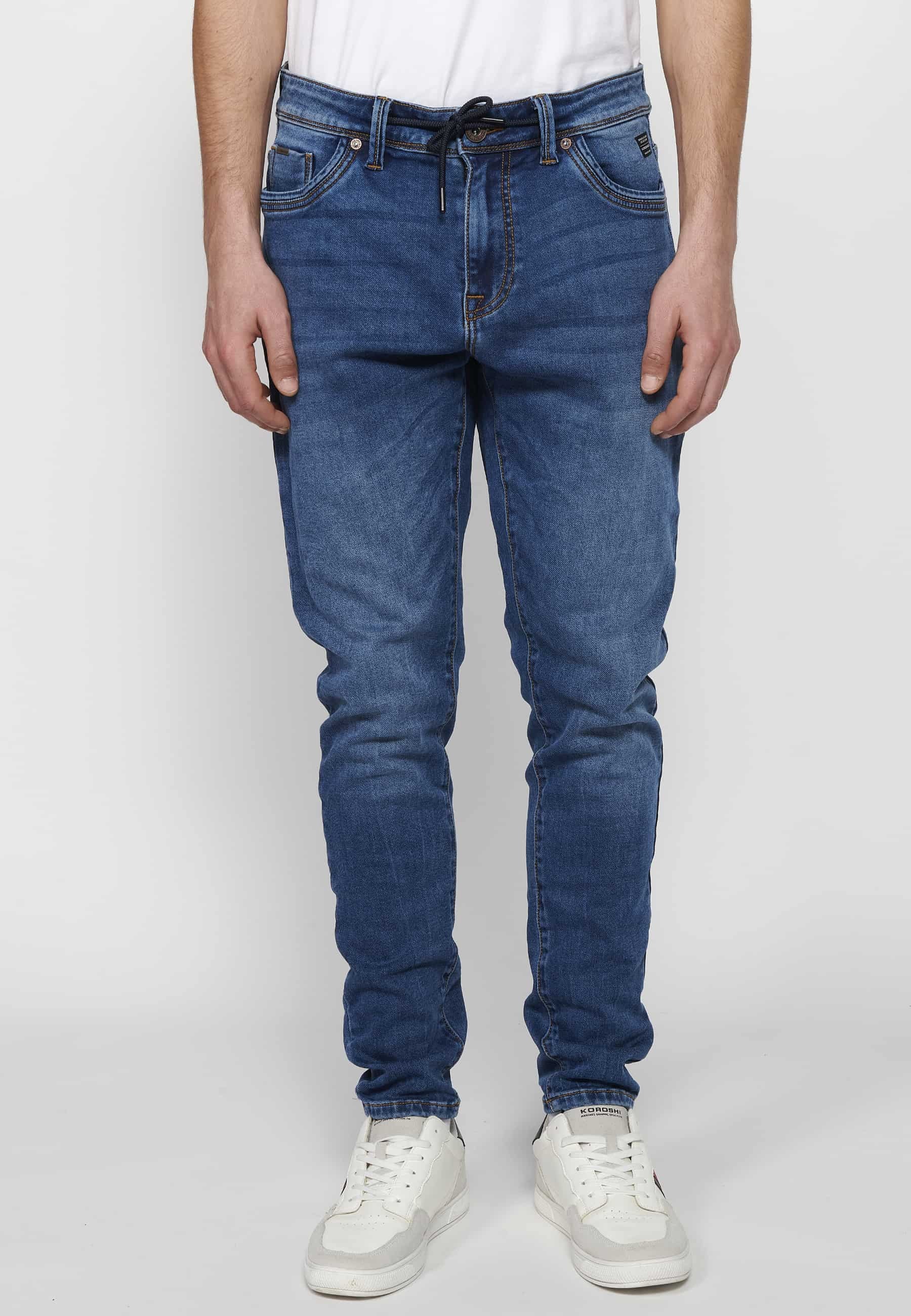 Pantalons llargs jeans llargs low rise slim fit amb Tancament davanter amb cremallera i botó de Color Blau per a Home 5