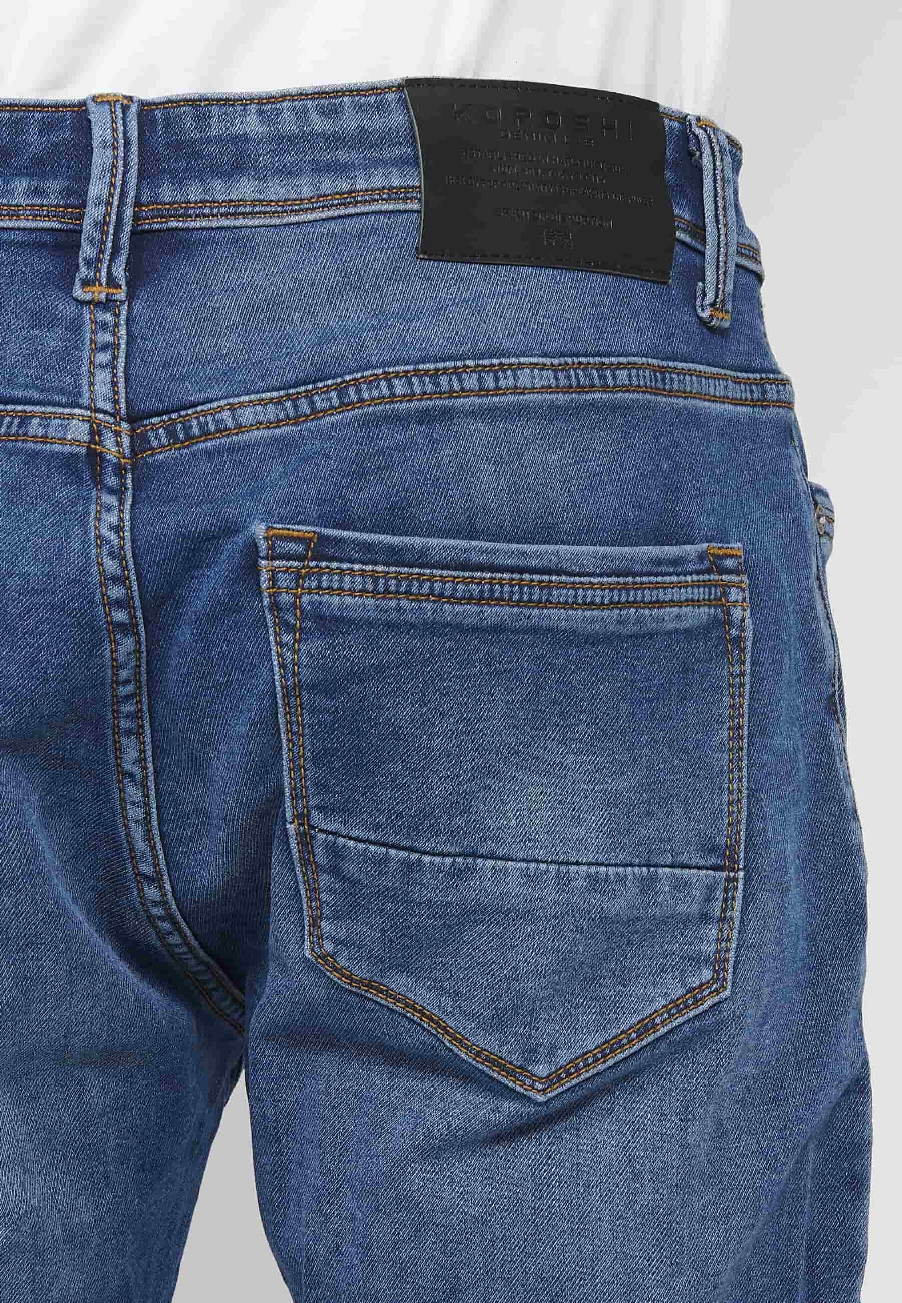 Pantalons llargs jeans llargs low rise slim fit amb Tancament davanter amb cremallera i botó de Color Blau per a Home 7