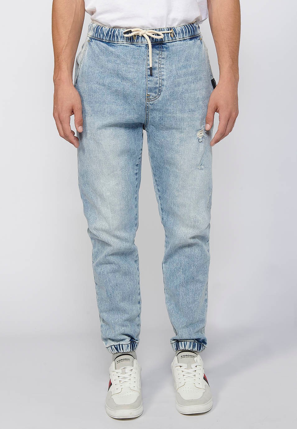 Pantalon de jogging long slim avec fermeture zippée et boutonnée sur le devant en Bleu pour Homme 4