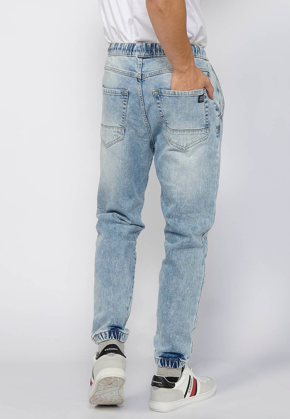 Pantalon de jogging long slim avec fermeture zippée et boutonnée sur le devant en Bleu pour Homme 1