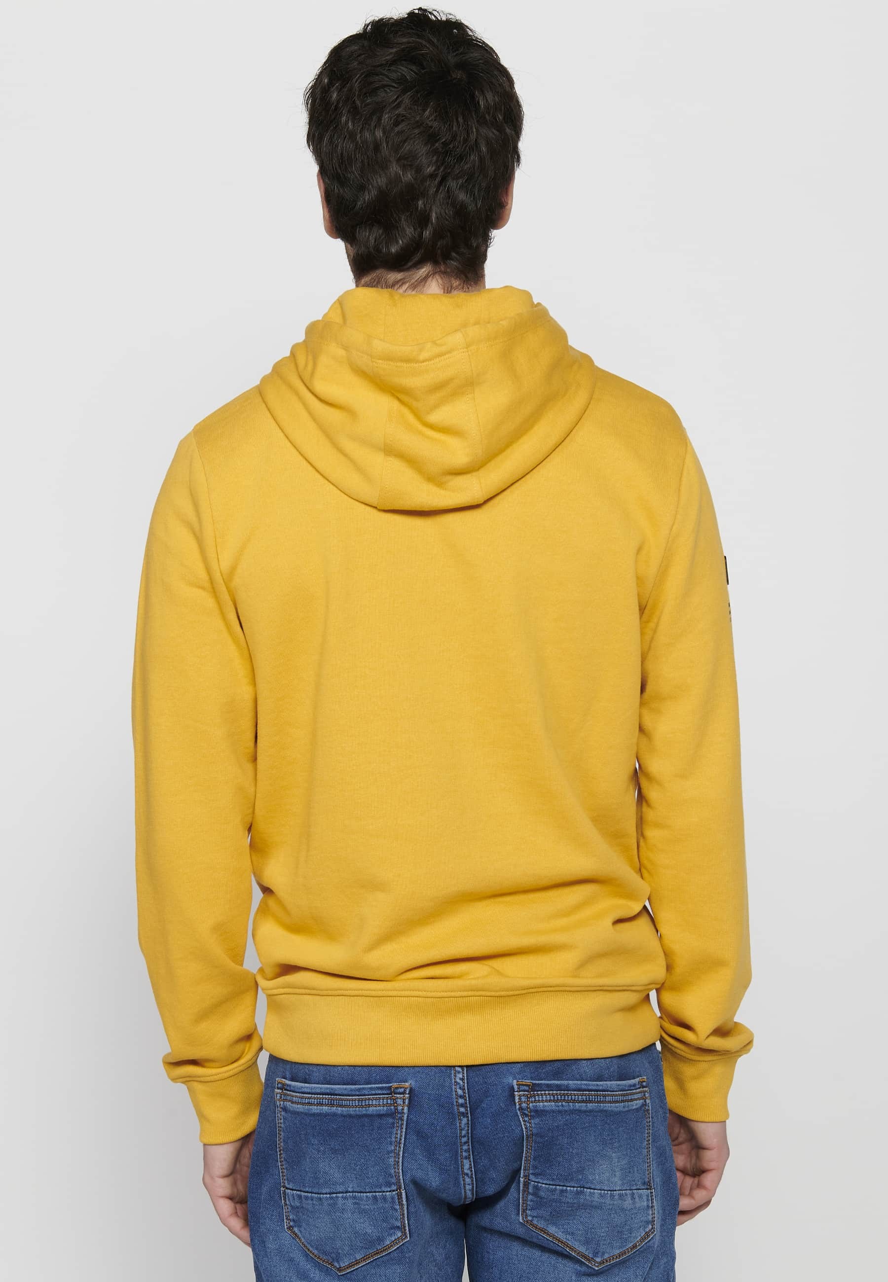 Long-sleeved sweatshirt with ribbed finishes and hooded collar with front detail of embossed letters in Yellow for Men 5