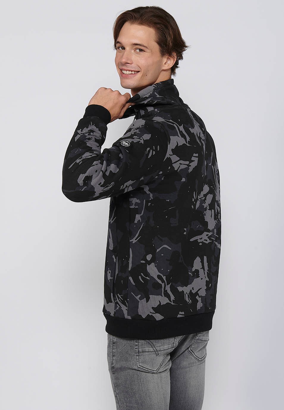 Sudadera de manga larga con cuello alto con cremallera y detalle estampado delantero color negro para hombre | Ropa Casual