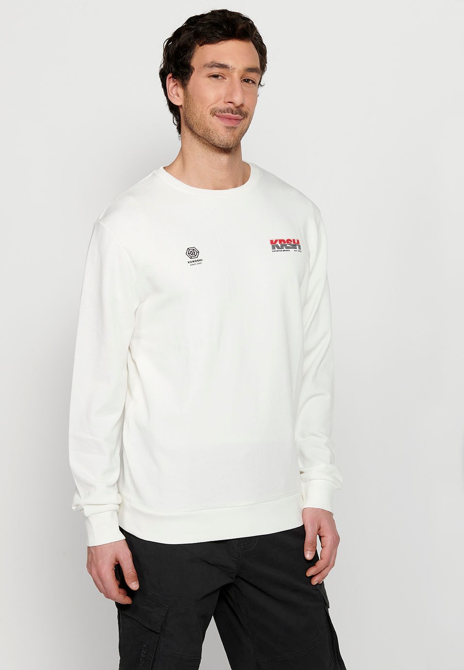 Long-sleeved sweatshirt with round neck and back detail in White for Men