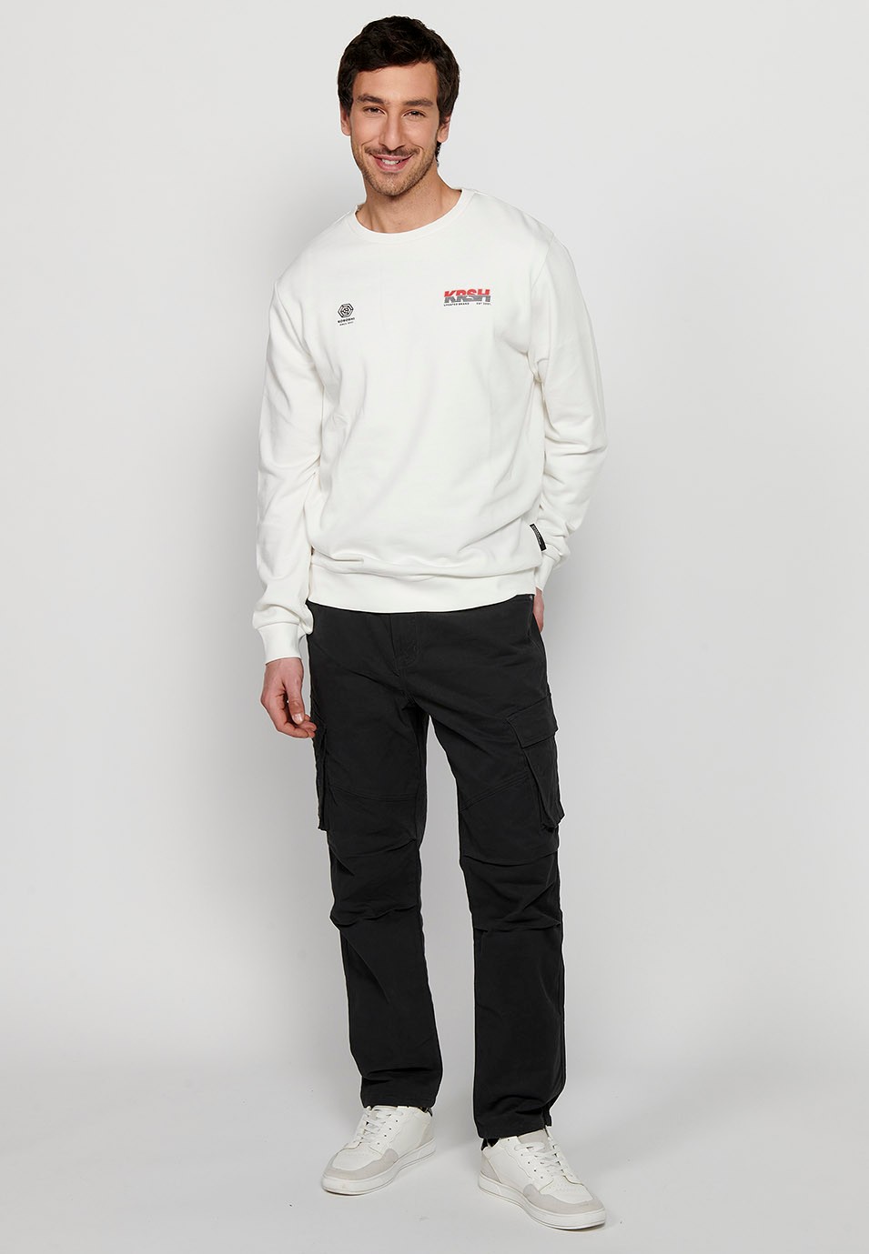 Sudadera de manga larga con Cuello redondo y Detalle en la espalda de Color Blanco para Hombre 2