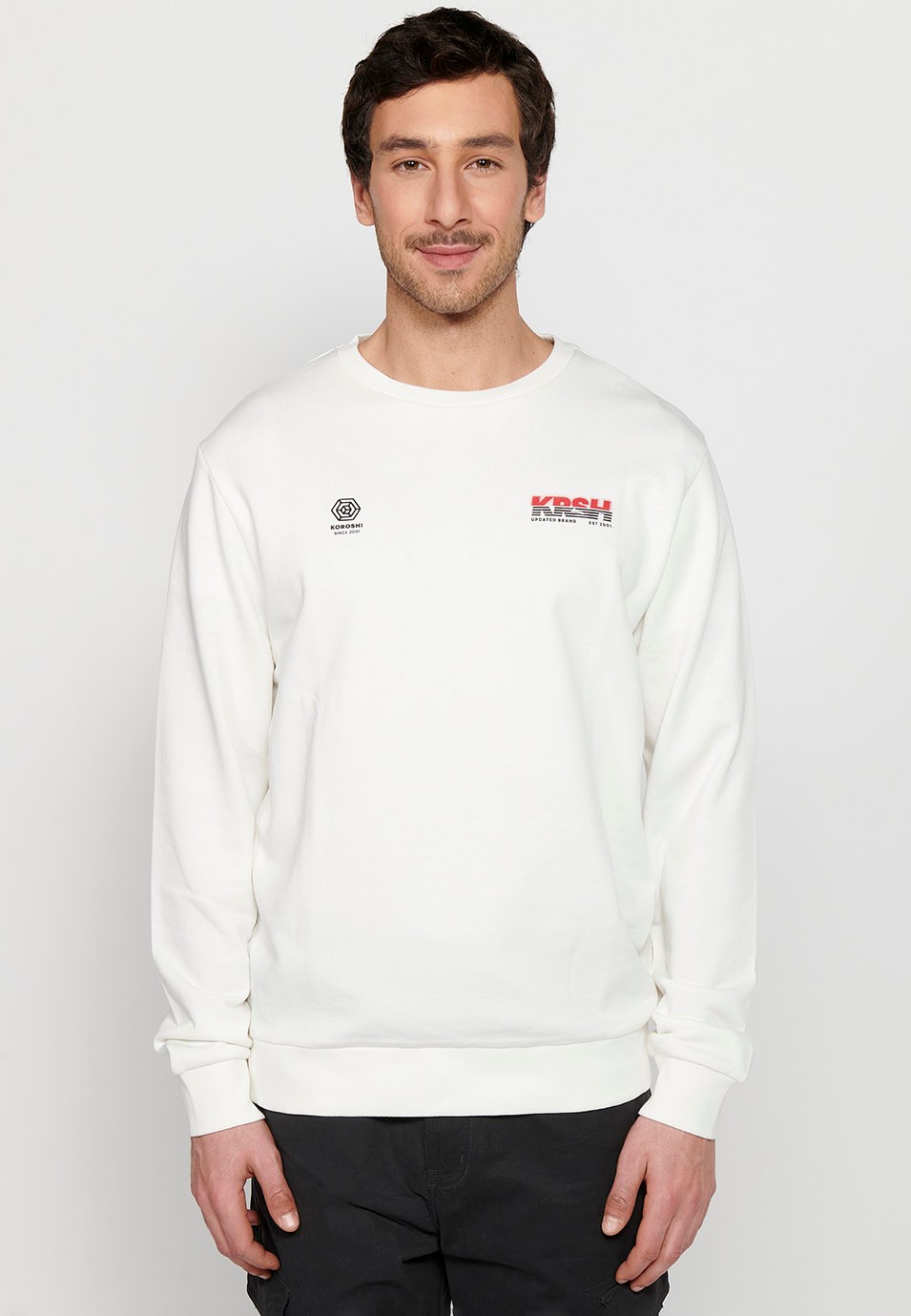 Long-sleeved sweatshirt with round neck and back detail in White for Men 3