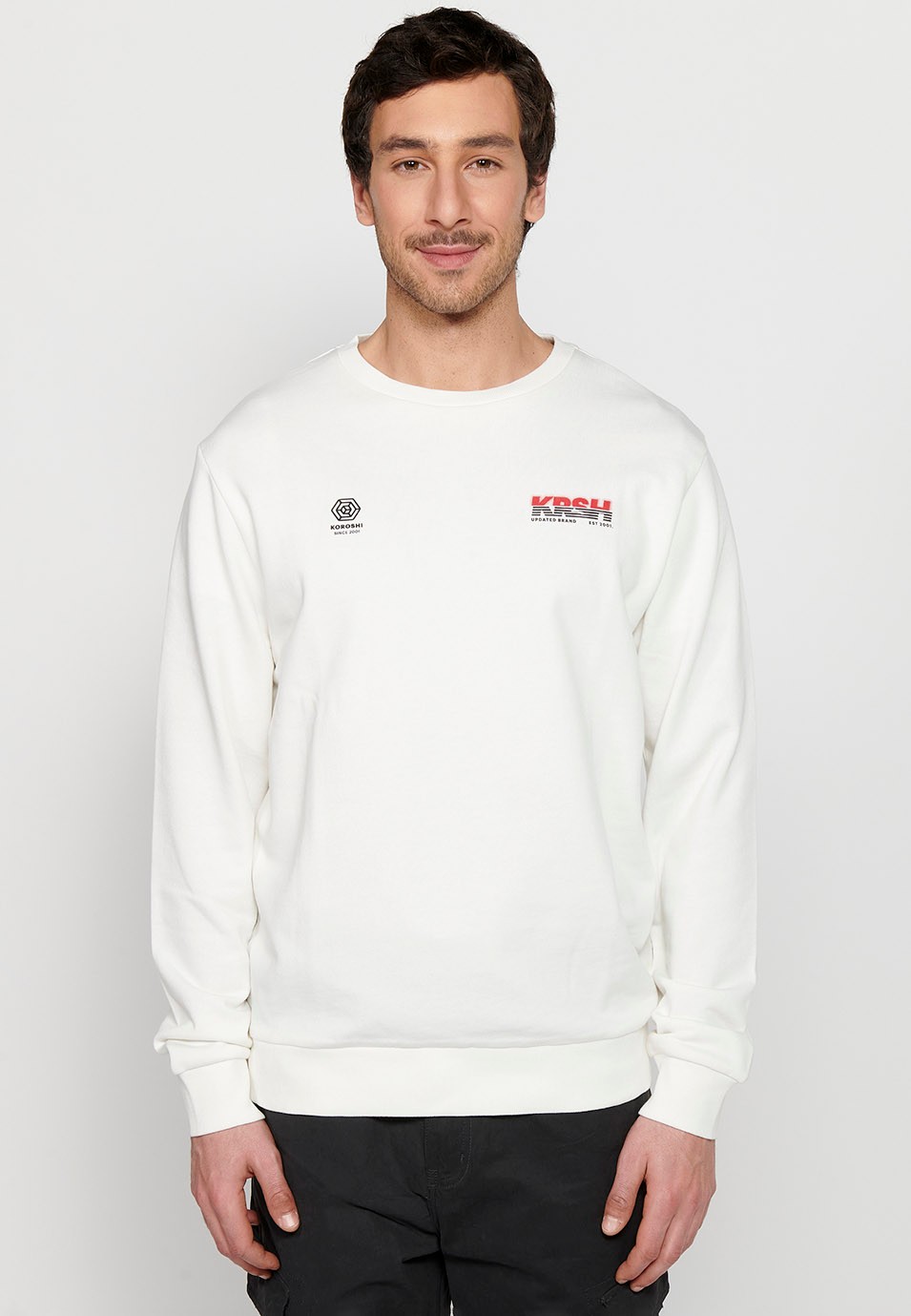 Langärmliges Sweatshirt mit Rundhalsausschnitt und Rückendetail in Weiß für Herren 3