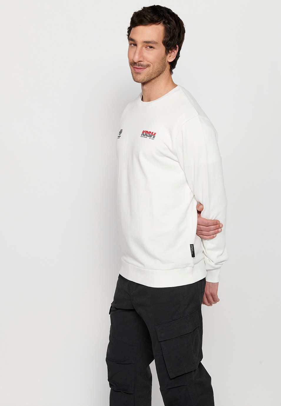 Langärmliges Sweatshirt mit Rundhalsausschnitt und Rückendetail in Weiß für Herren 1