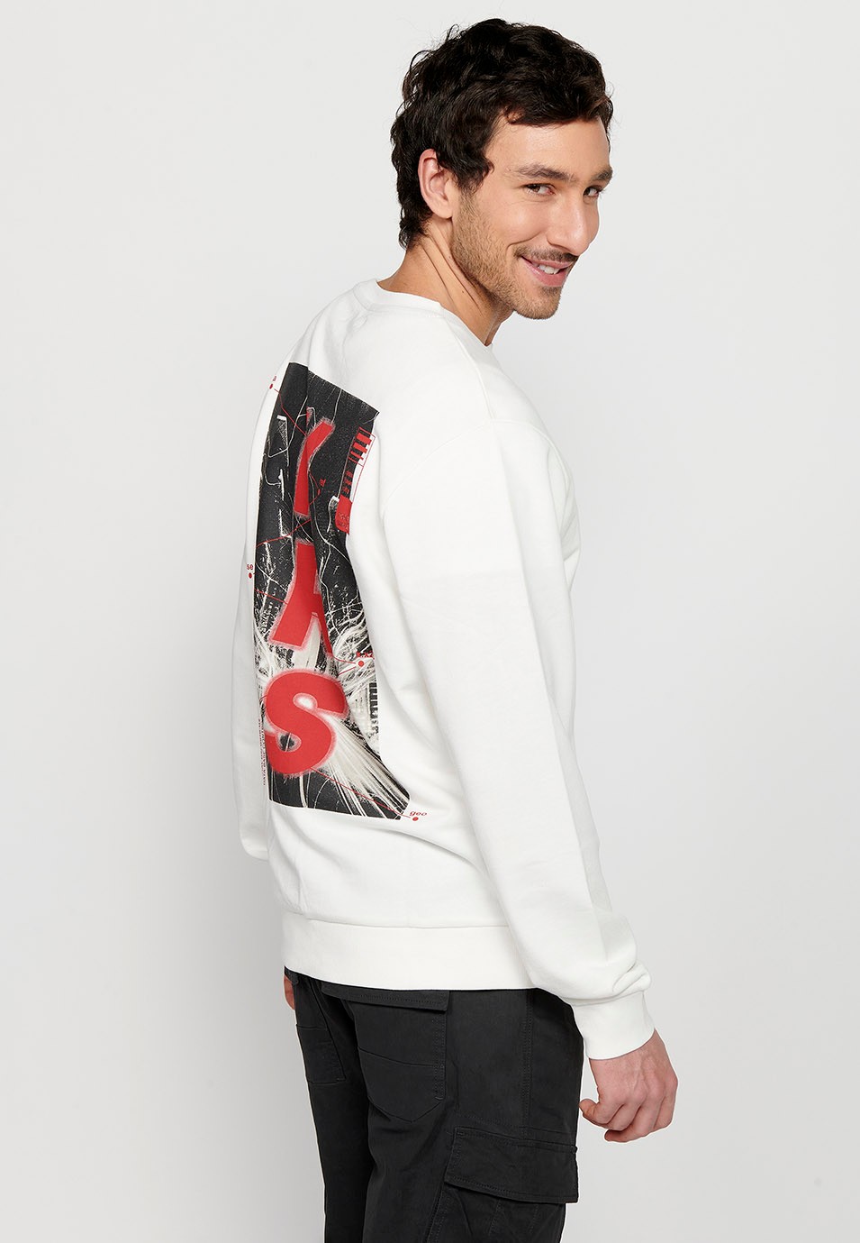 Langärmliges Sweatshirt mit Rundhalsausschnitt und Rückendetail in Weiß für Herren 4
