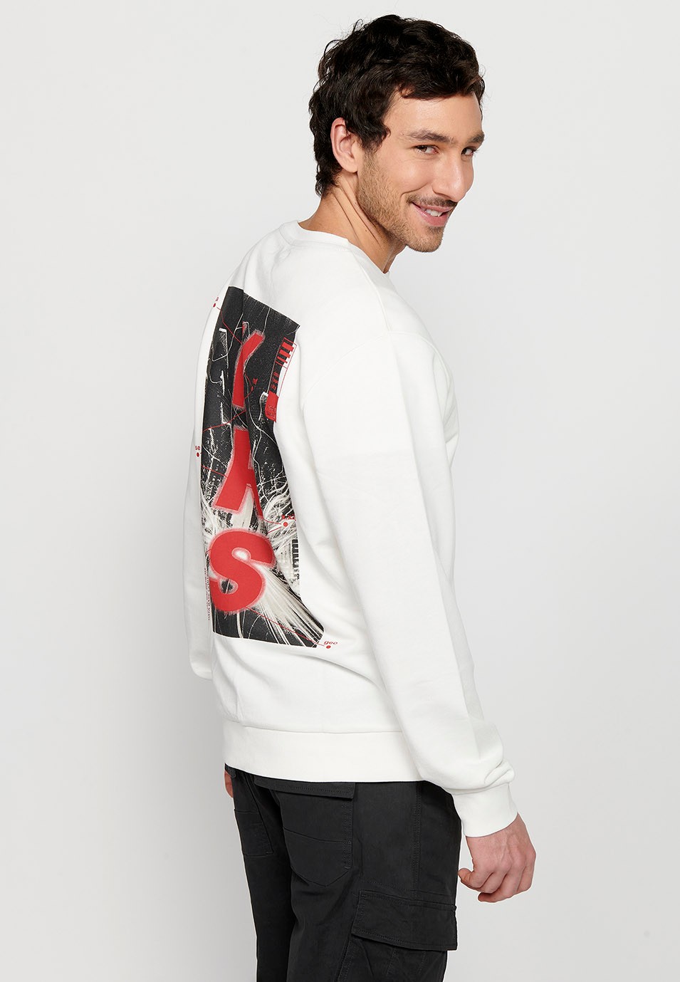 Sudadera de manga larga con Cuello redondo y Detalle en la espalda de Color Blanco para Hombre 4