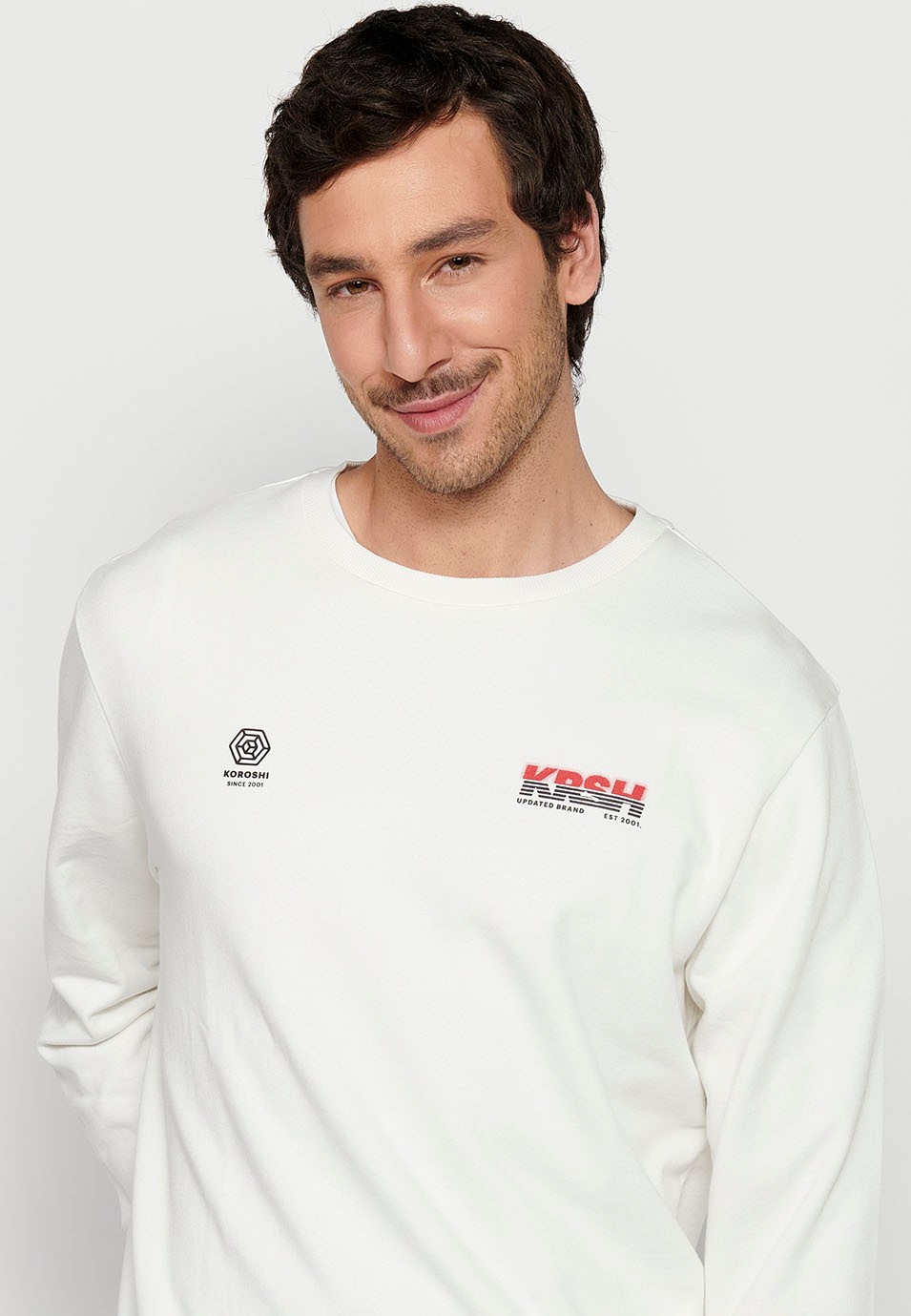 Sudadera de manga larga con Cuello redondo y Detalle en la espalda de Color Blanco para Hombre 7