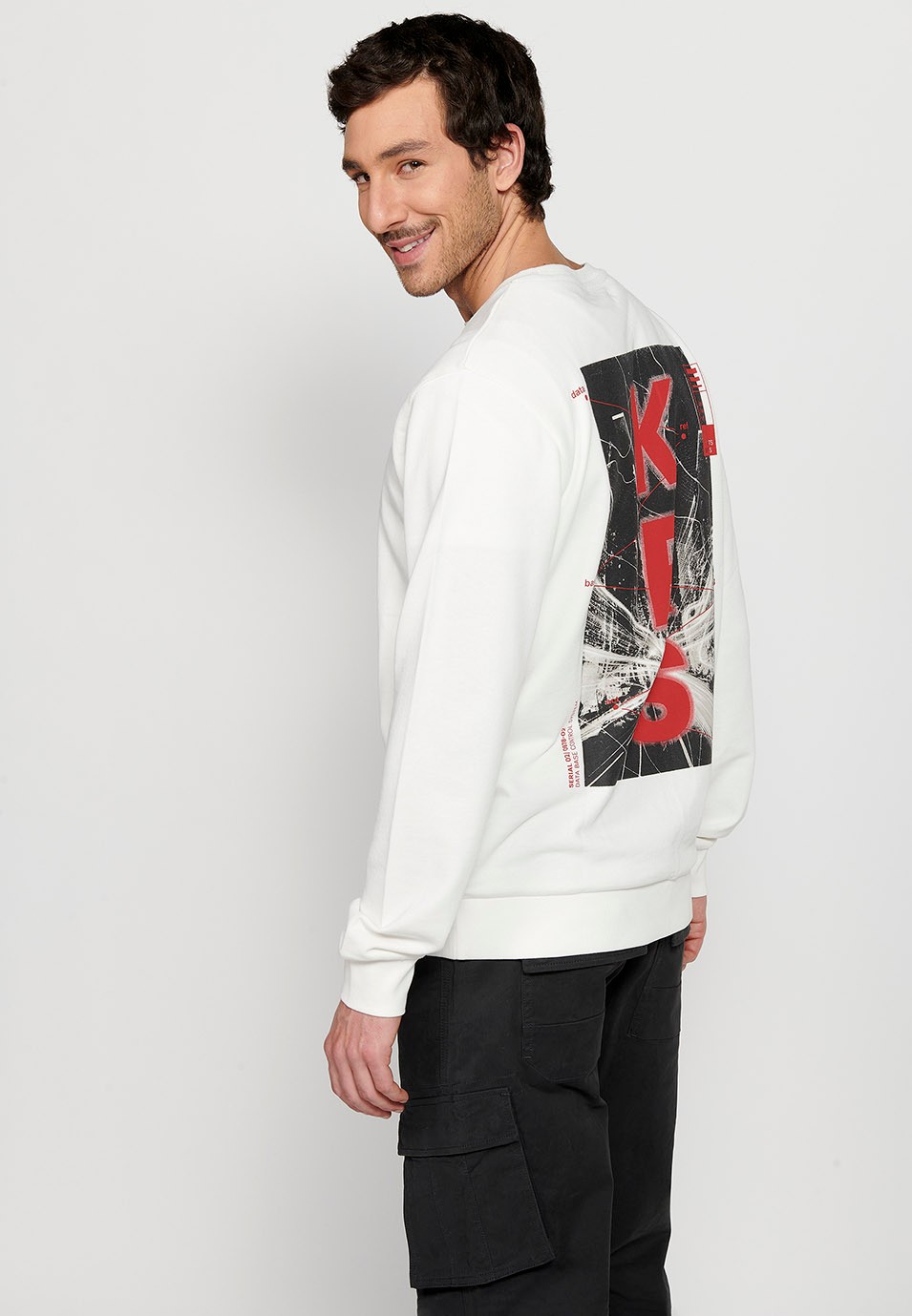 Long-sleeved sweatshirt with round neck and back detail in White for Men 6