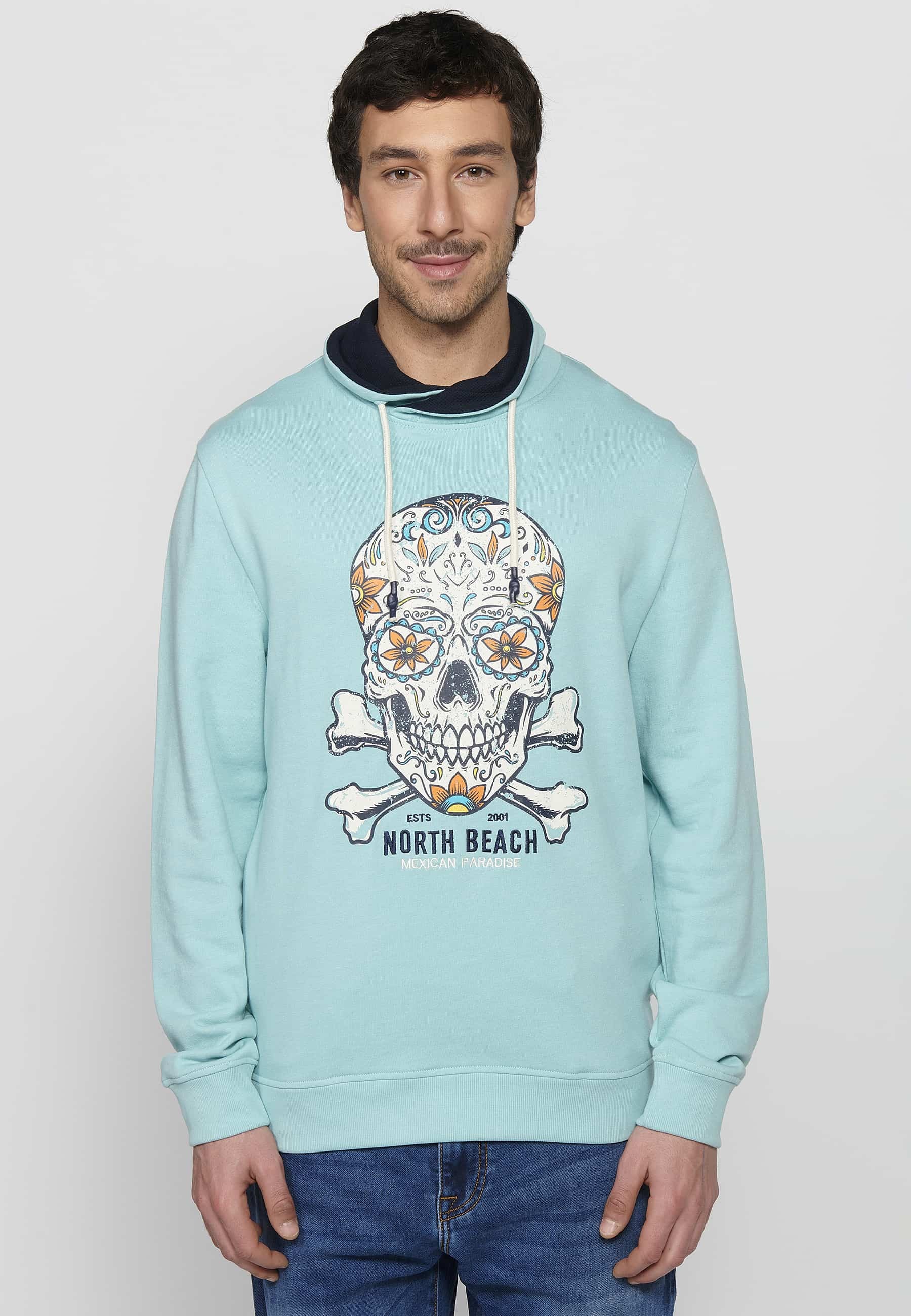 Sudadera de manga larga con Cuello alto ajustable con cordón y Estampado delantero de Color Azul para Hombre 2