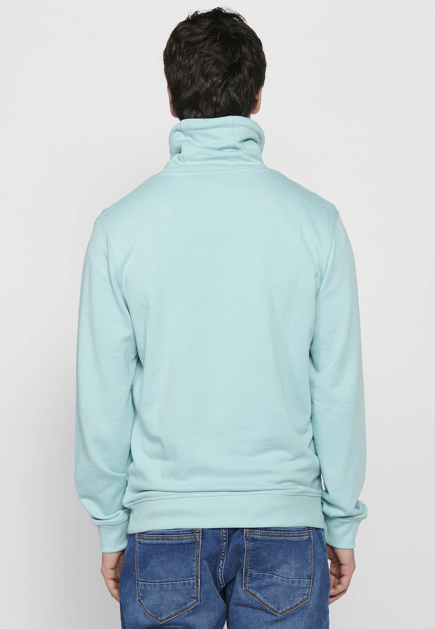 Blaues, langärmliges Herren-Sweatshirt mit Kordelzug und verstellbarem Rollkragenpullover, vorne bedruckt 4