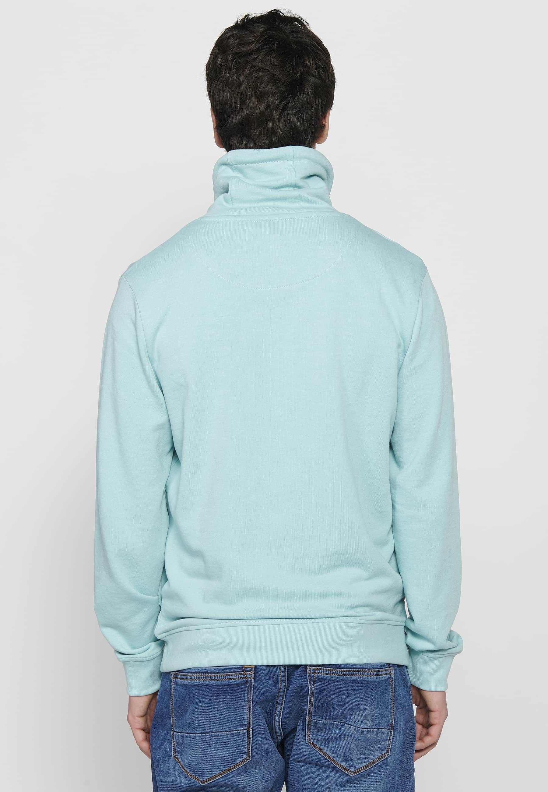 Sweat-shirt bleu à manches longues et col roulé réglable avec cordon de serrage imprimé sur le devant pour hommes 4