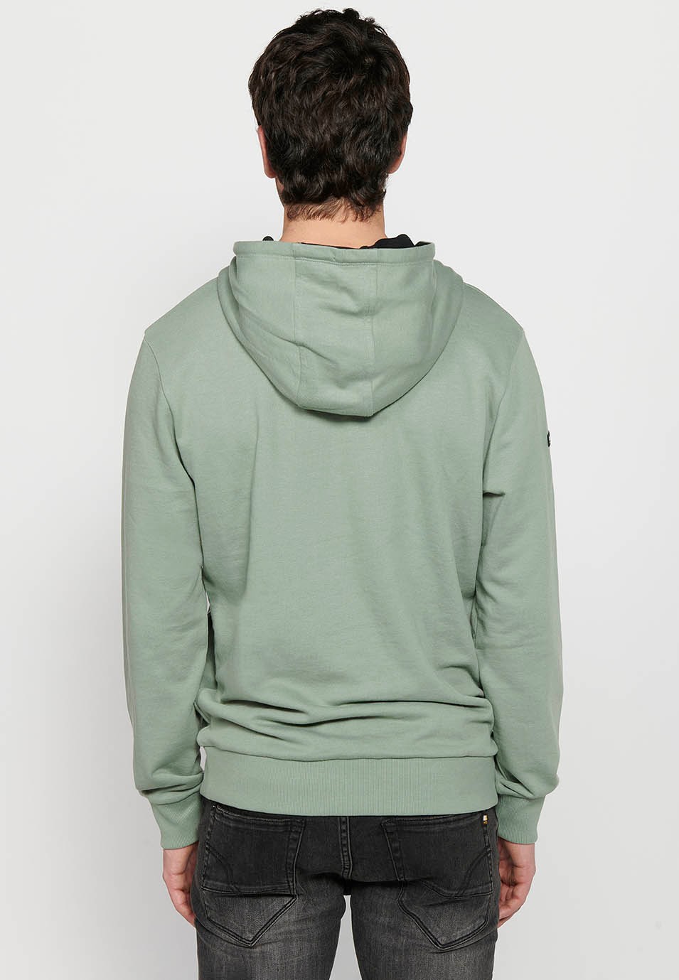 Sudadera de manga larga de cuello cruzado con capucha ajustable con cordón y detalle delantero de color kaki para hombre | Ropa Casual