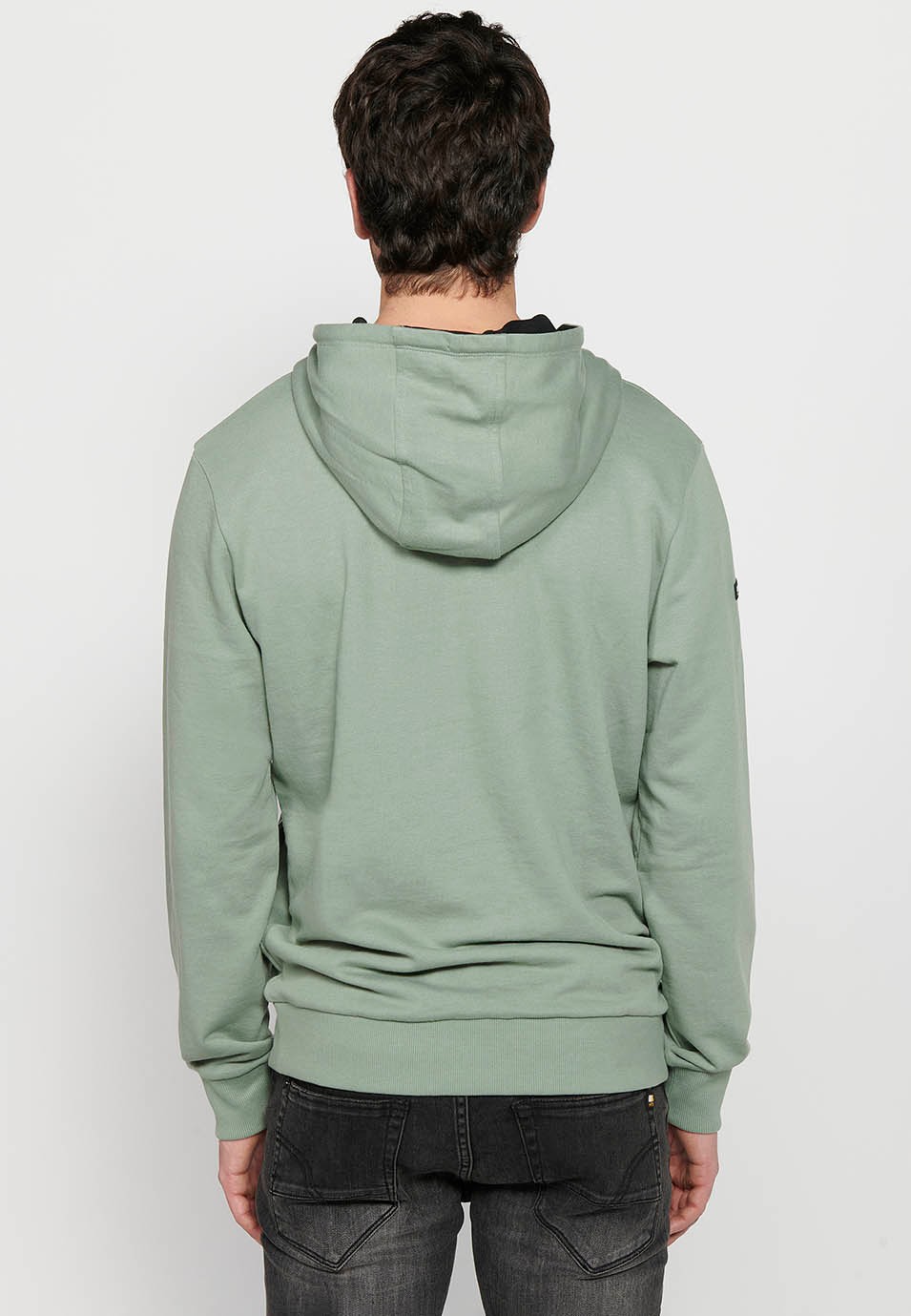 Khakifarbenes Herren-Sweatshirt mit Kordelzug, verstellbarer Kapuze und überkreuztem Halsausschnitt, langärmlig