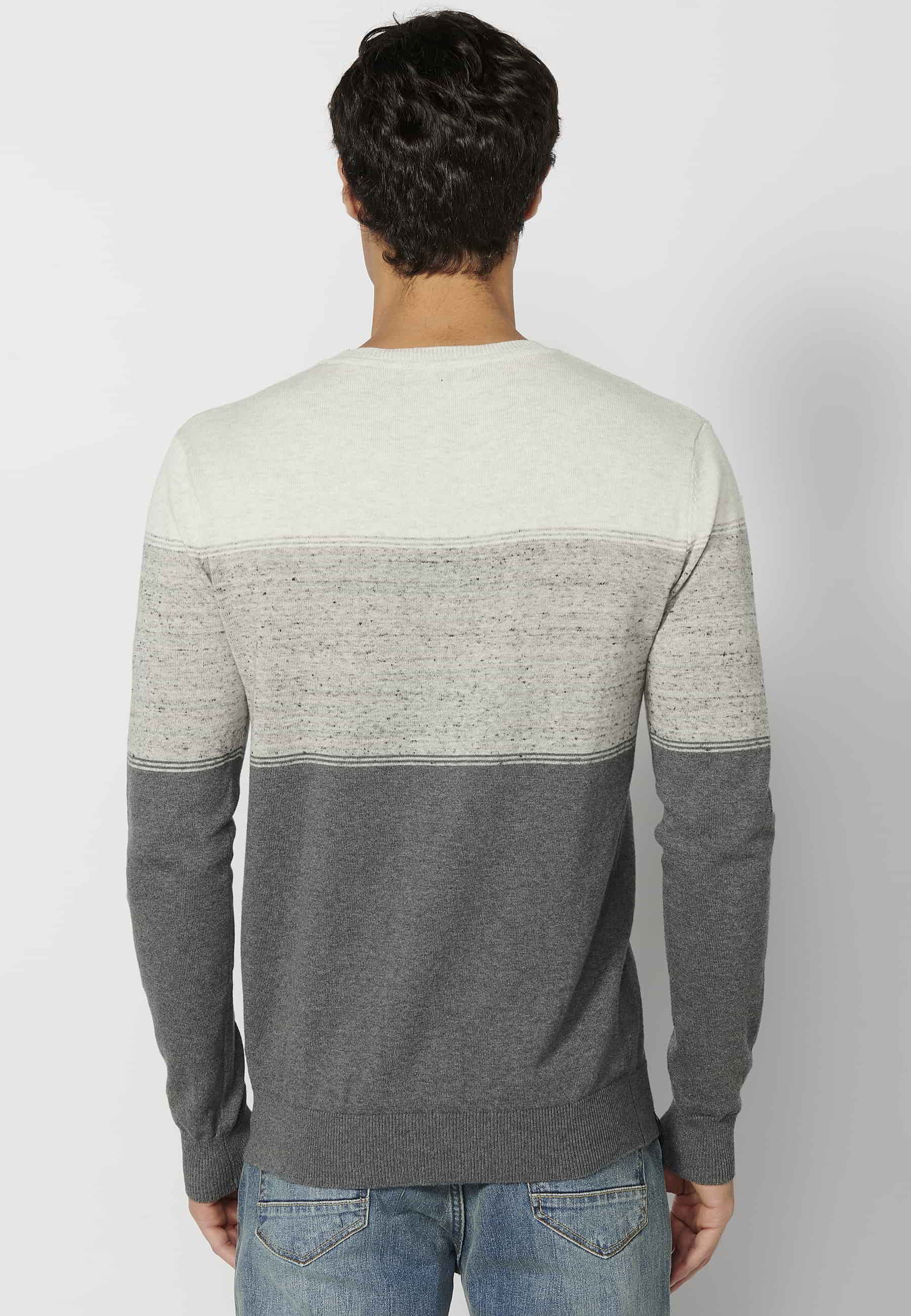 Men's Gray Round Neck Long Sleeve Cotton Knit Sweater 6