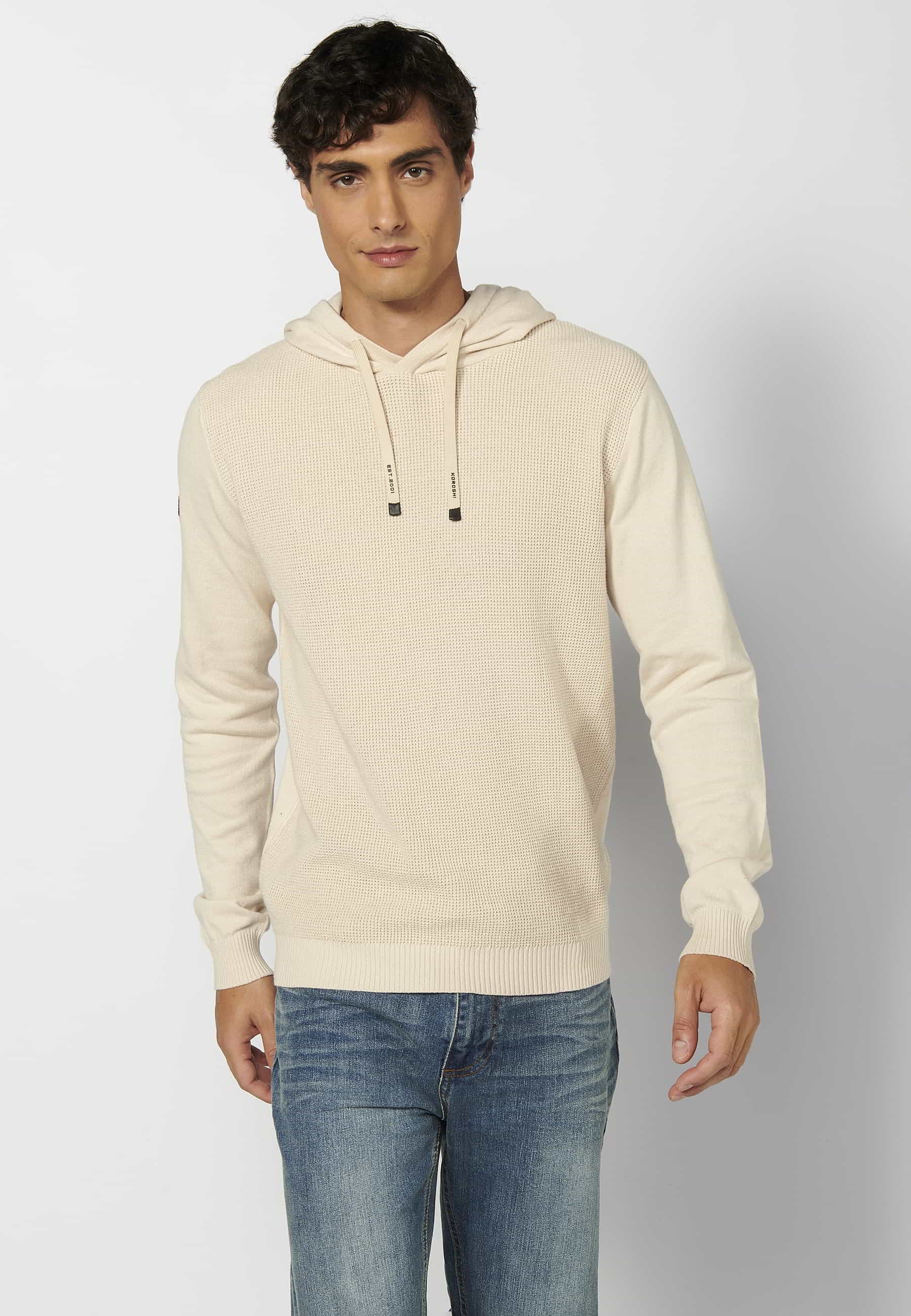 Long-sleeved tricot sweatshirt with adjustable ecru hood for Men