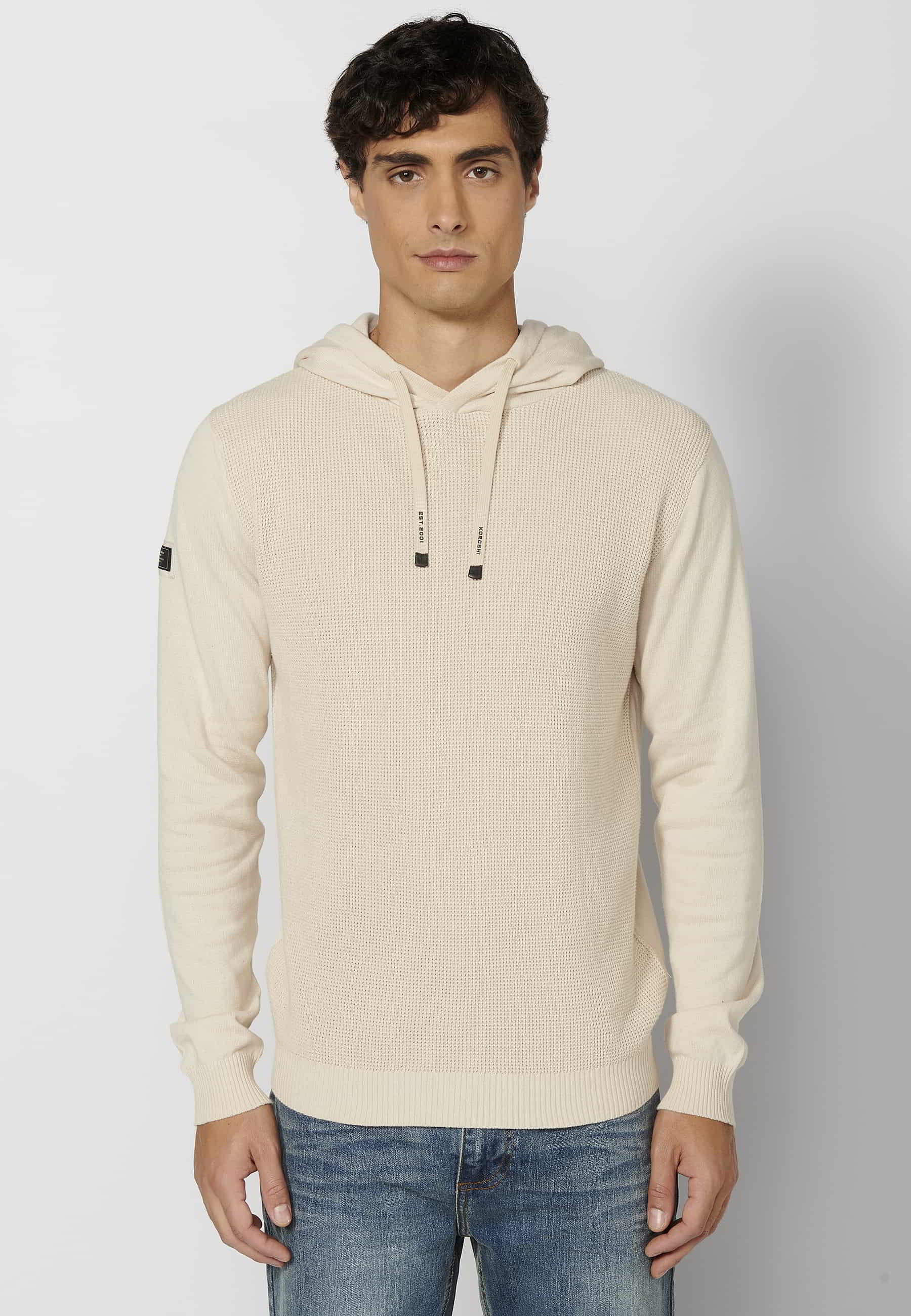 Long-sleeved tricot sweatshirt with adjustable ecru hood for Men 4