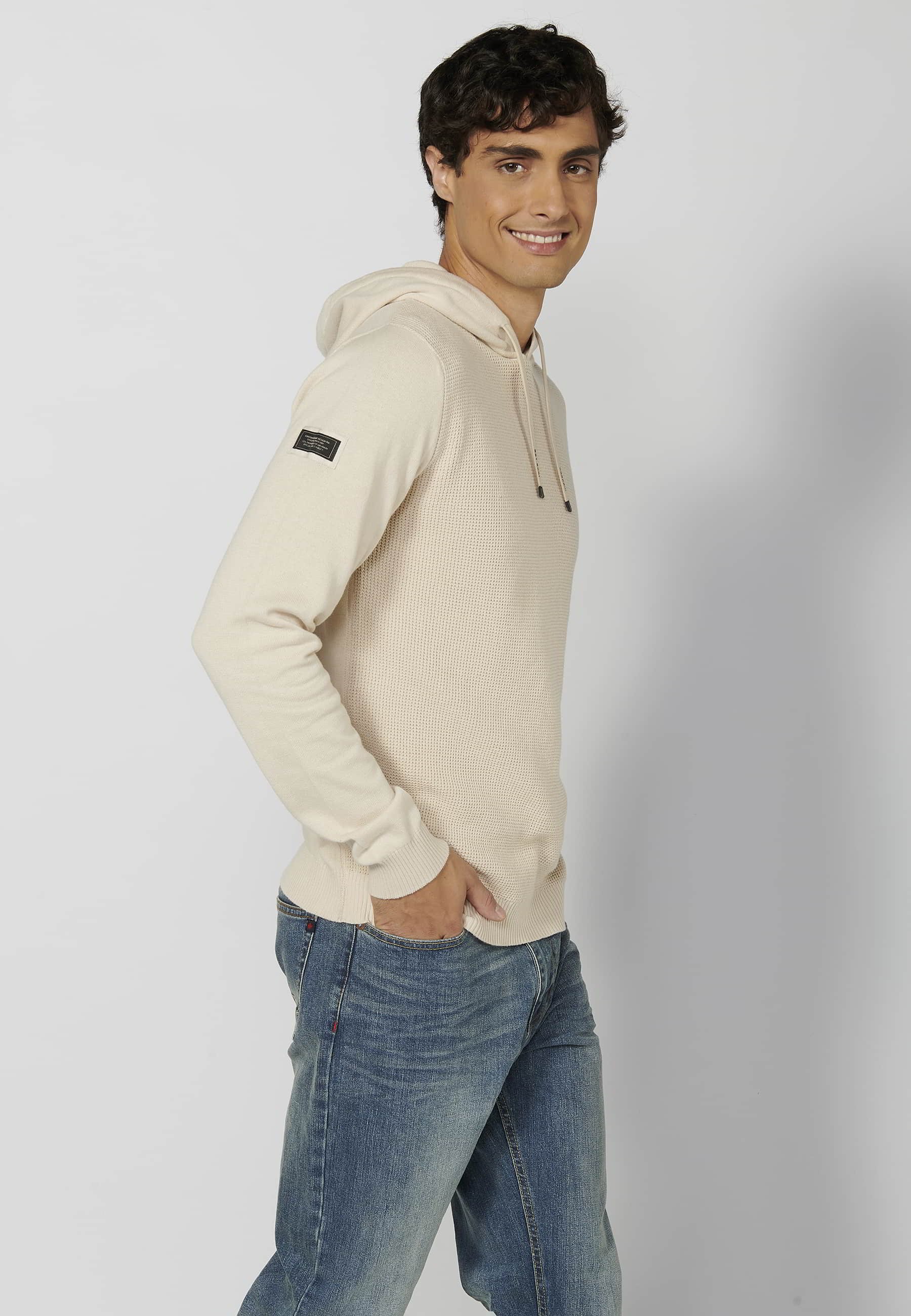Sudadera tricot de manga larga y capucha ajustable color crudo para Hombre 1