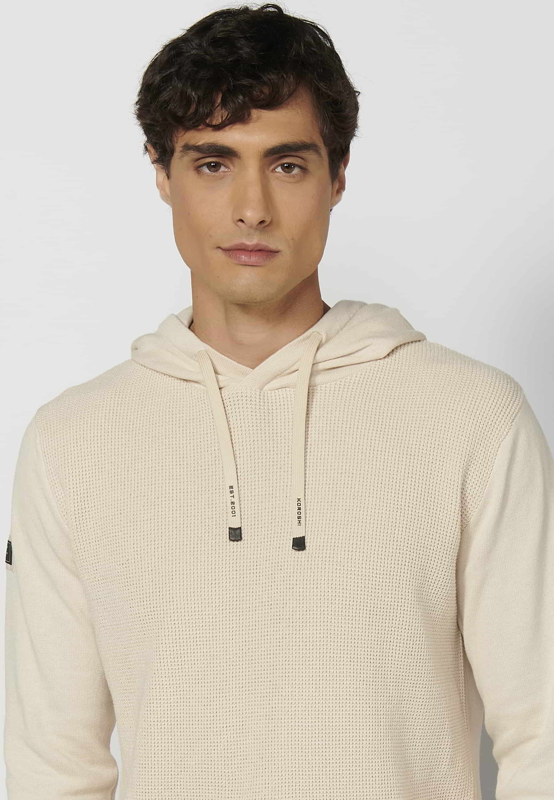Long-sleeved tricot sweatshirt with adjustable ecru hood for Men 6
