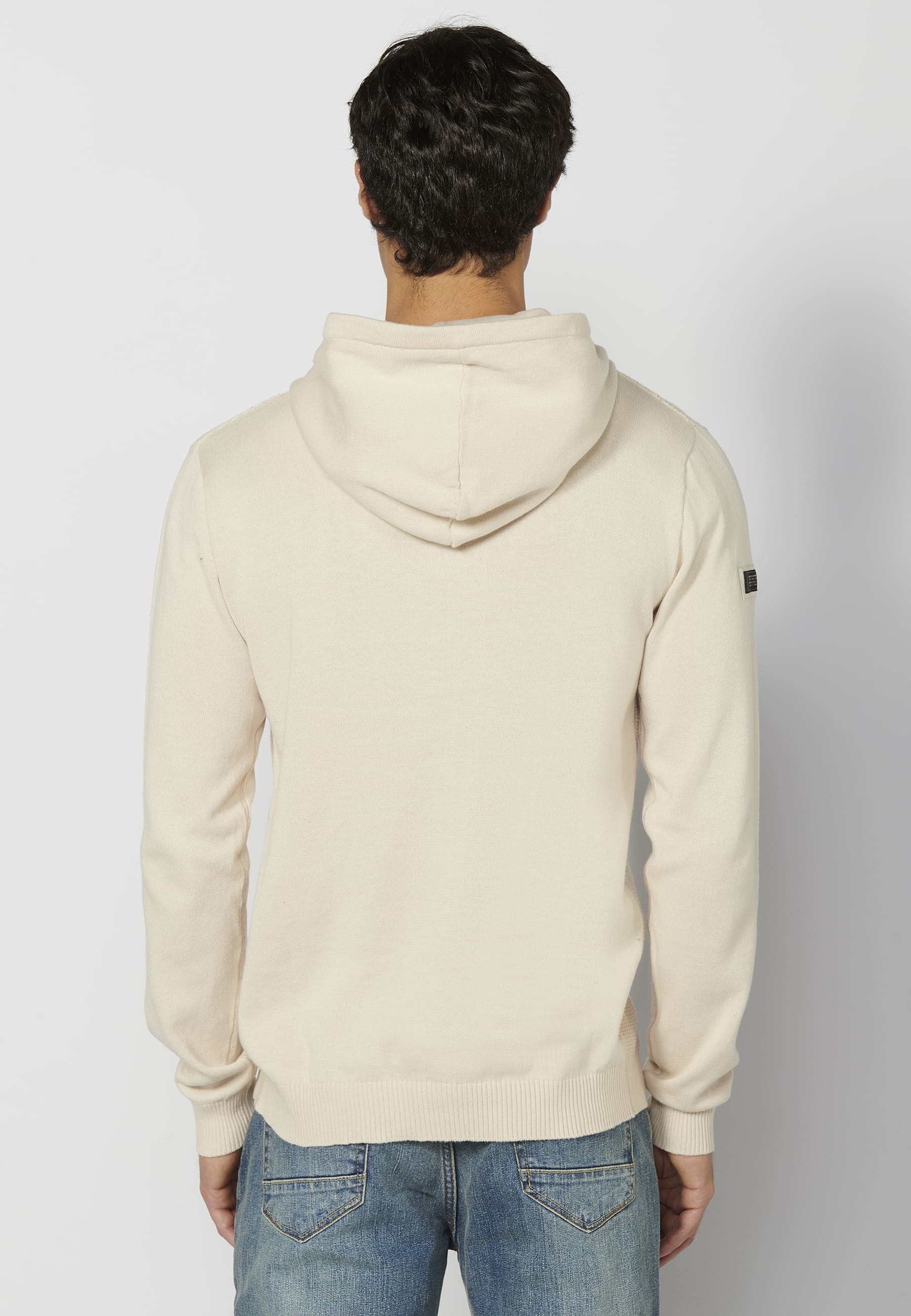 Long-sleeved tricot sweatshirt with adjustable ecru hood for Men 3