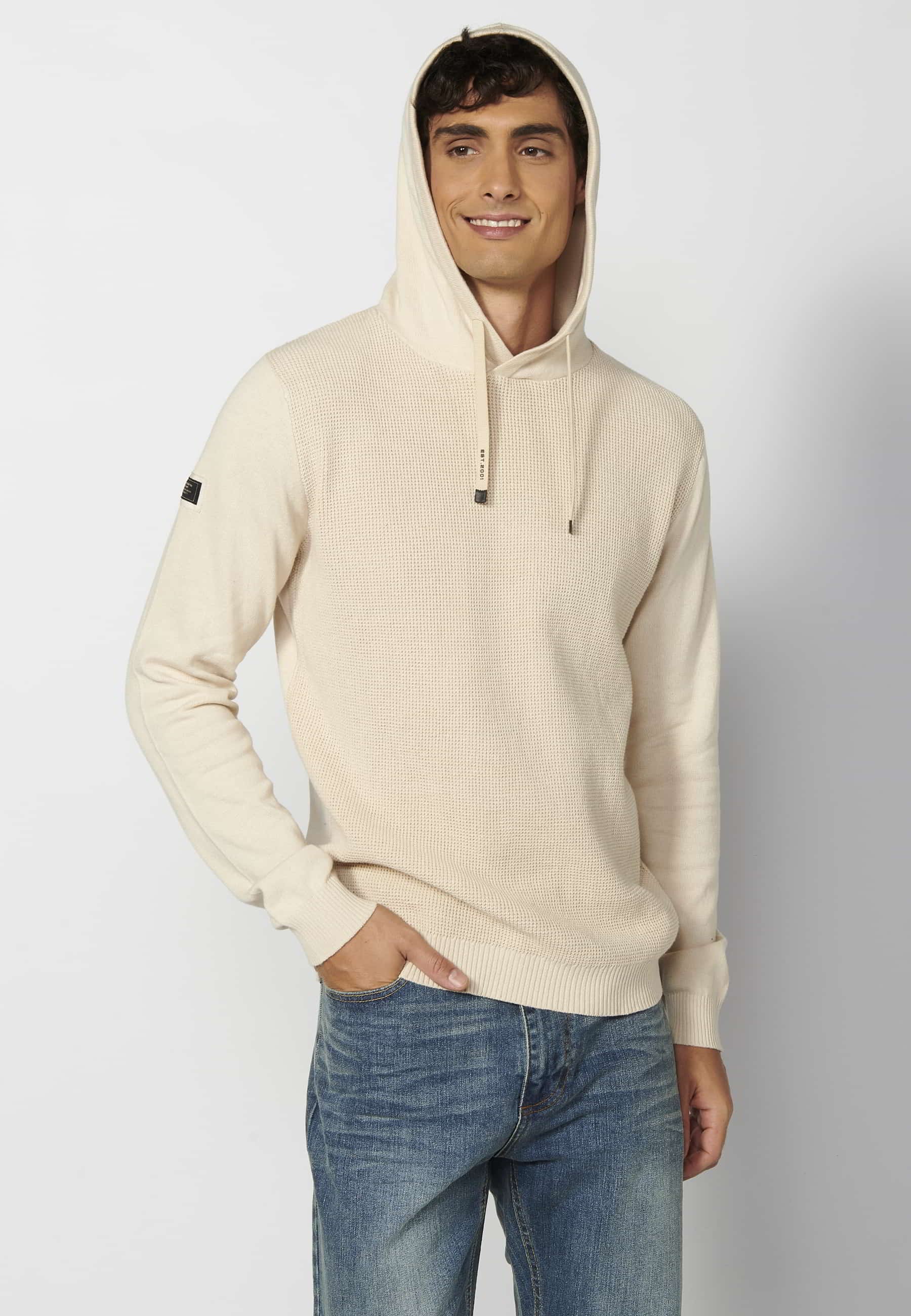 Long-sleeved tricot sweatshirt with adjustable ecru hood for Men 5