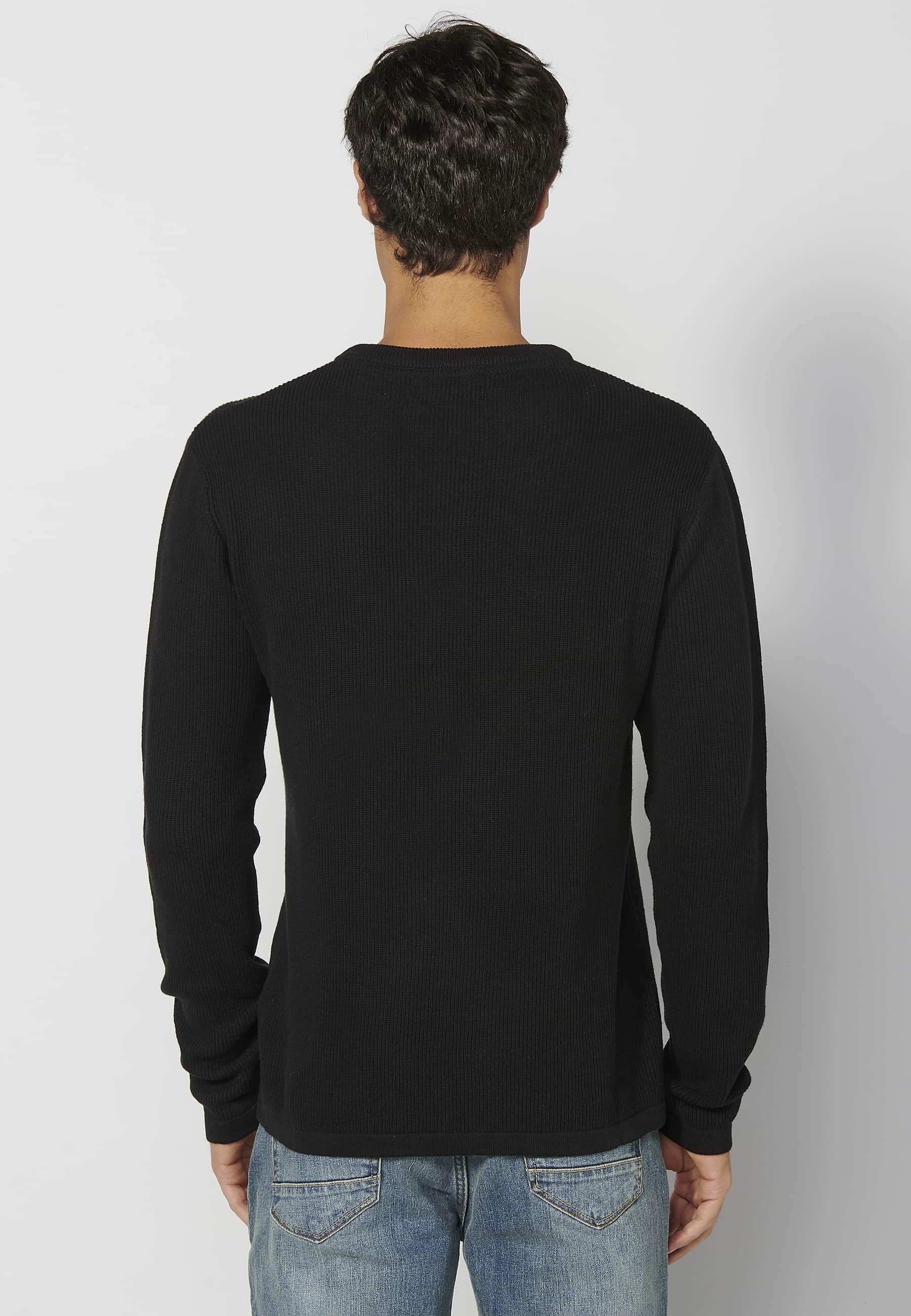 Long sleeve cotton tricot sweater with embroidered detail in black for Men