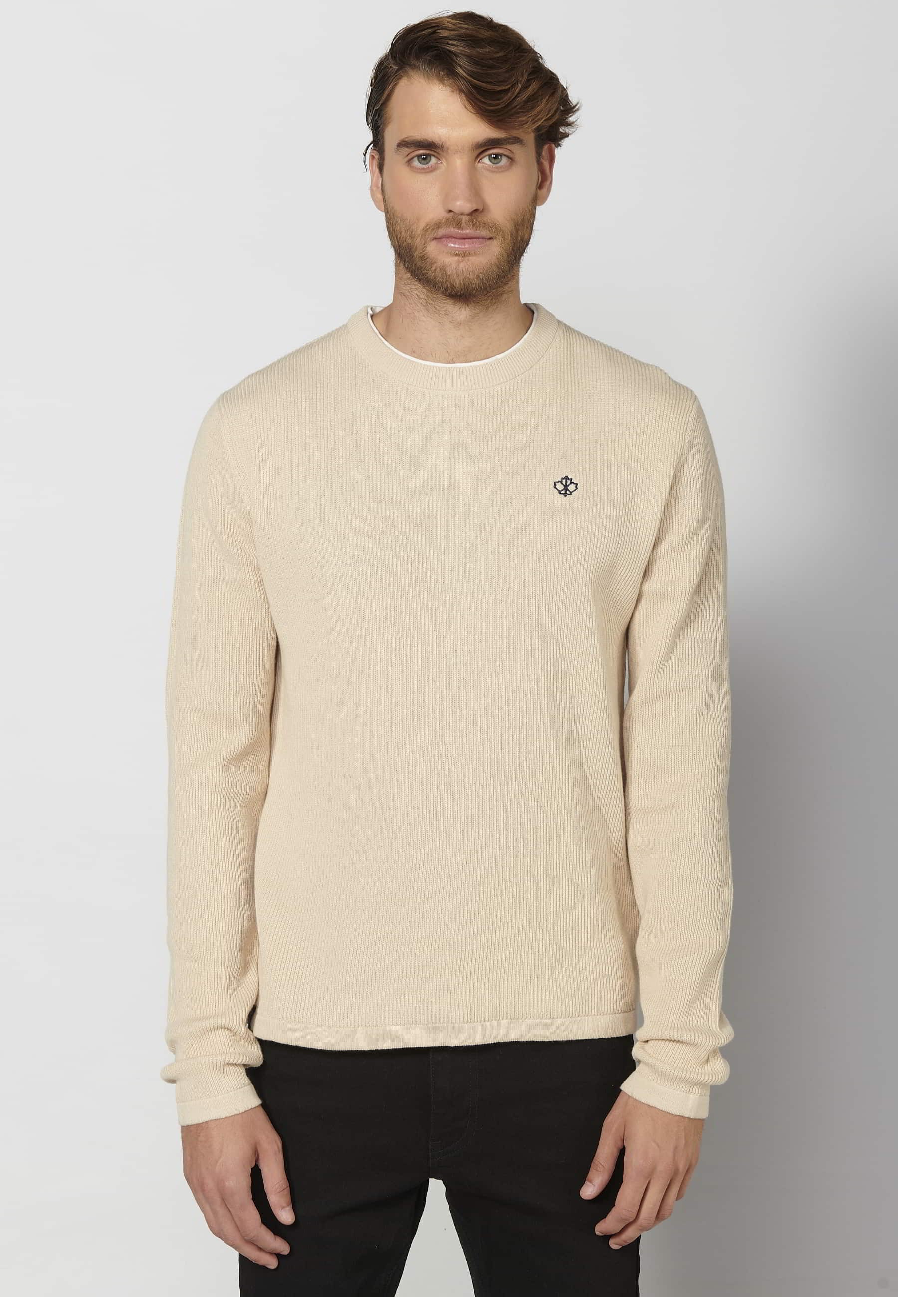 Long-sleeved cotton tricot sweater with embroidered detail in Cream color for Men 6