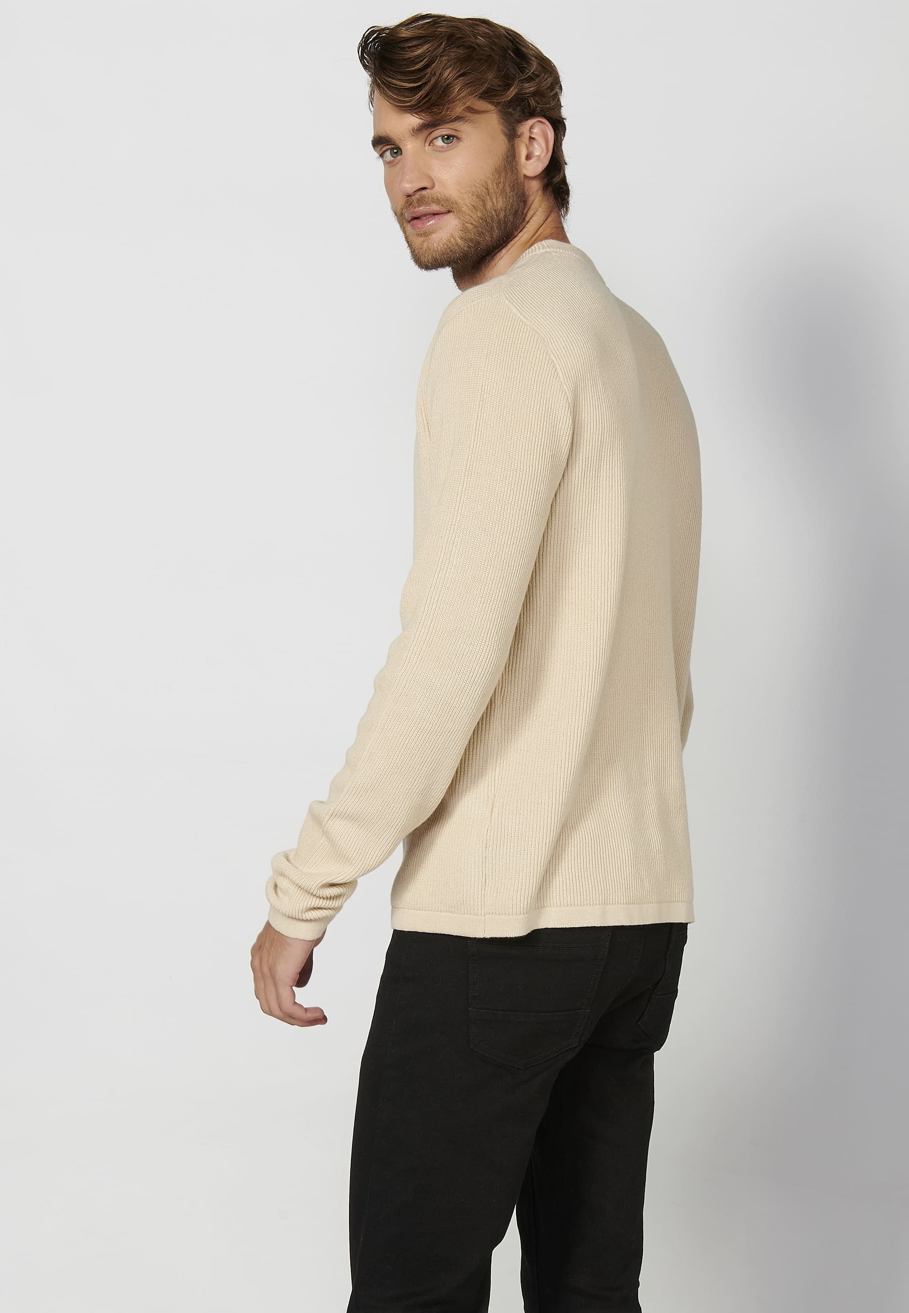 Pull en tricot de coton à manches longues avec détail brodé de couleur Crème pour Homme 4