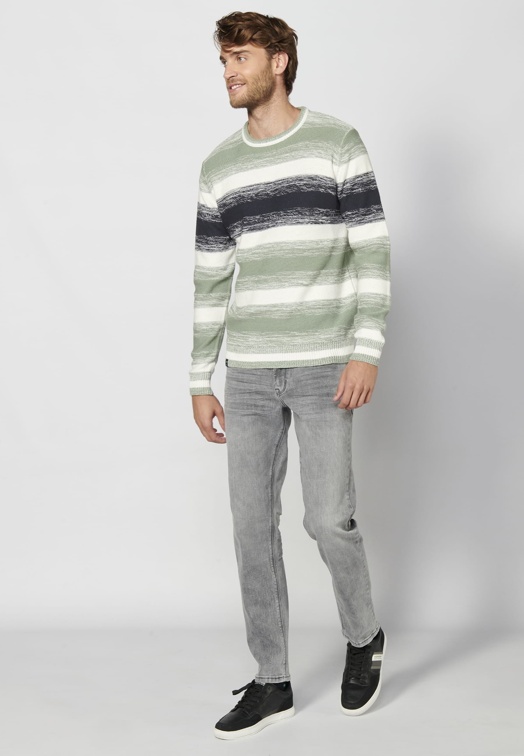 Jersey tricot de manga larga de algodón con cuello redondo color Kaki para Hombre